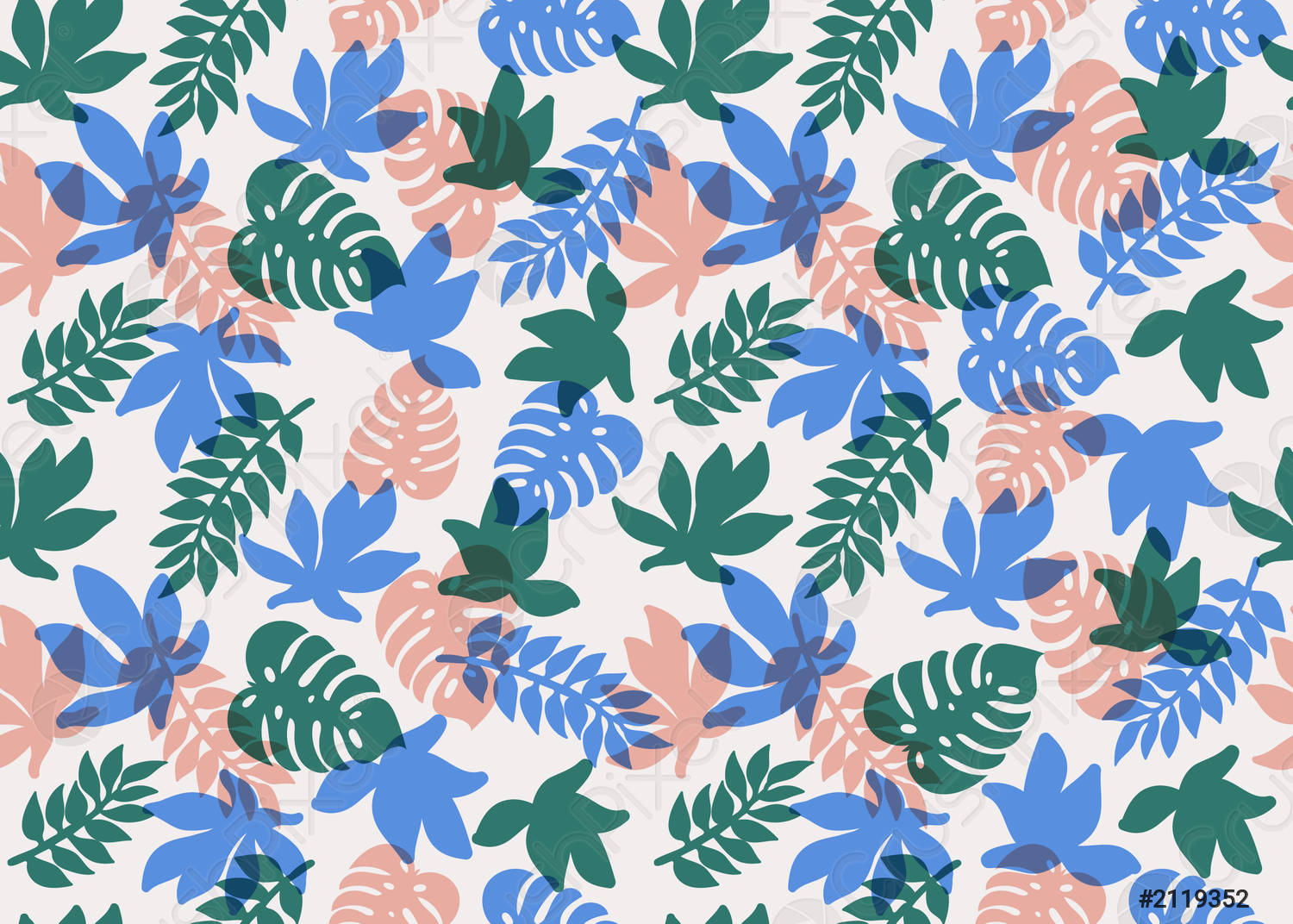 Seamless tropical pattern Tropical plants and palm leaves in coral