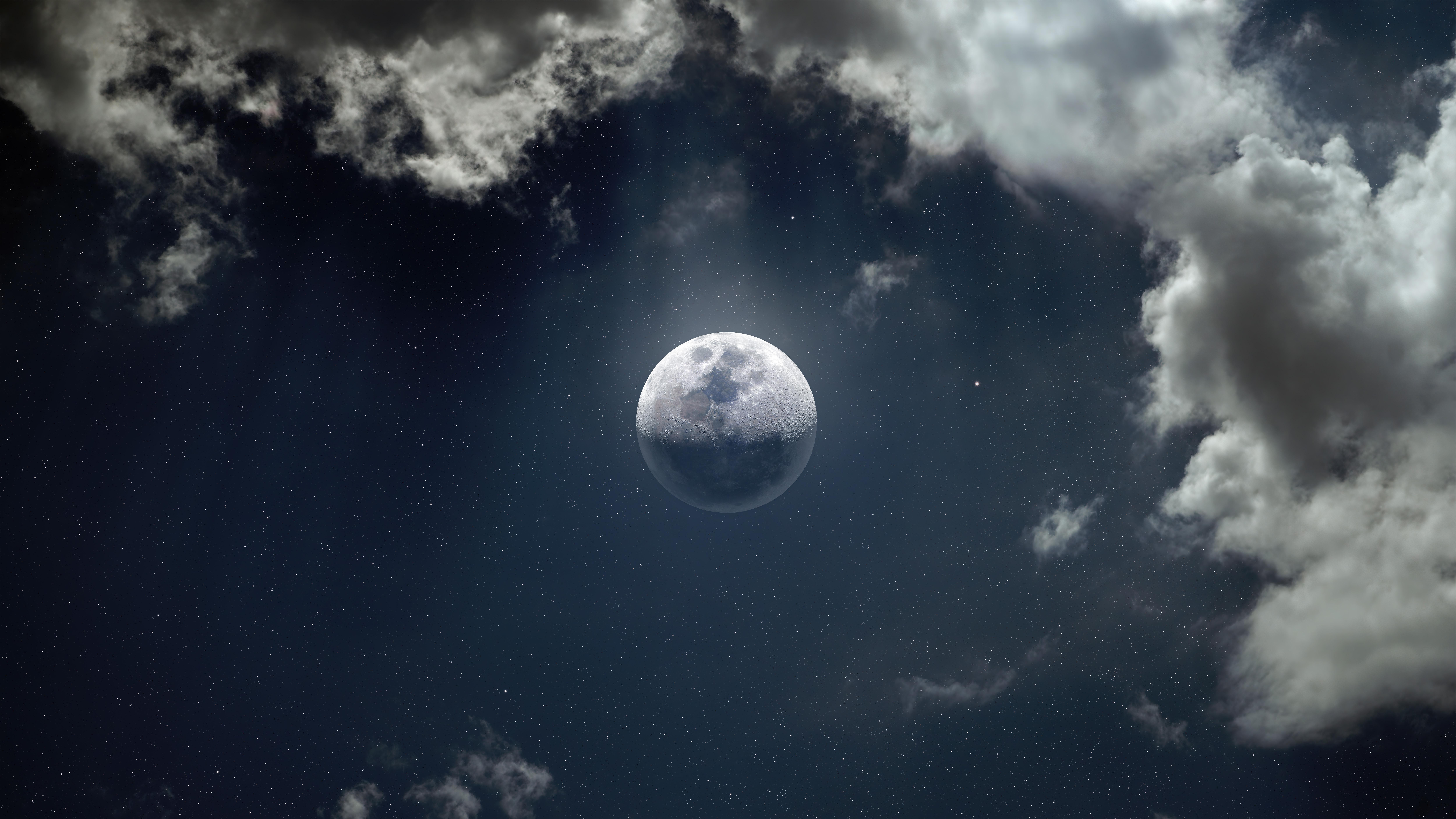 Moon Wallpaper 4K, Clouds, Stars, 5K, 8K, 10K, Space