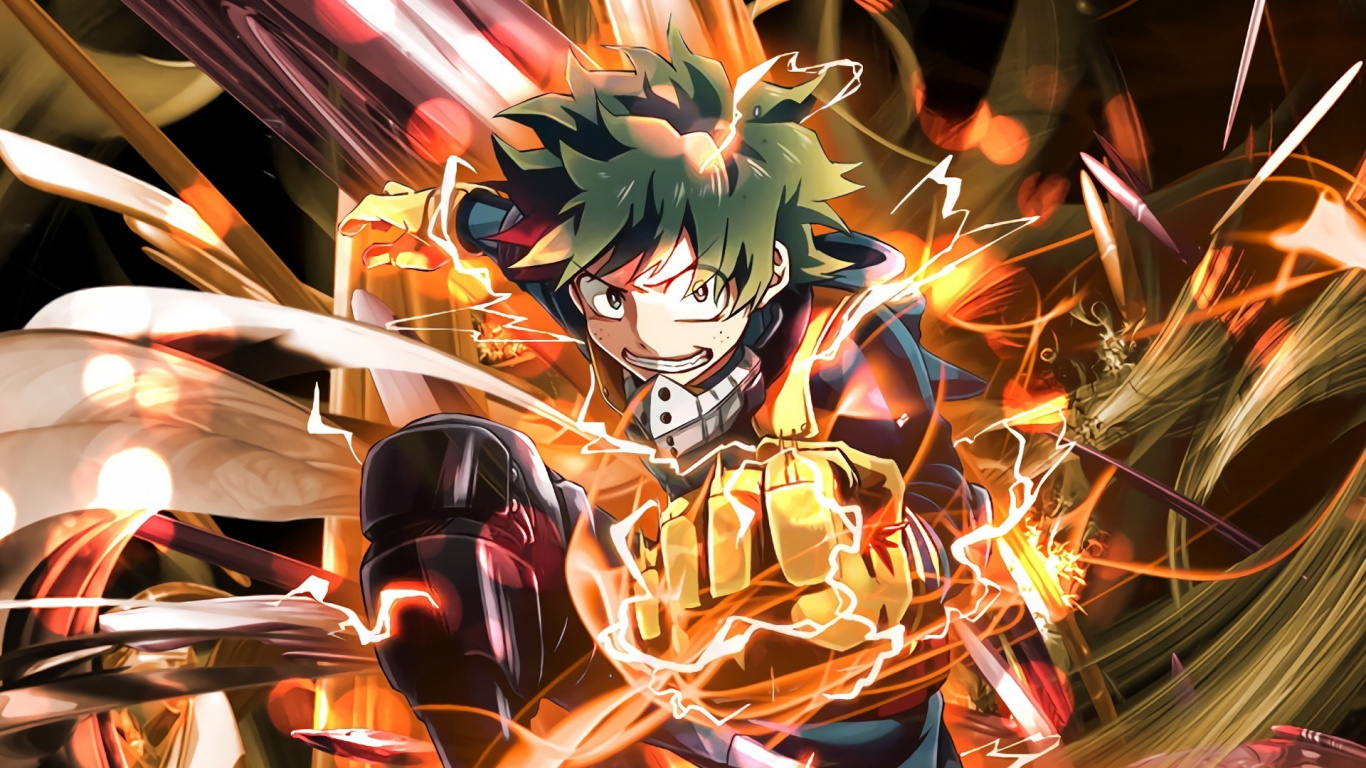 Anime, Izuku Midoriya, Fire Power, Art, Wallpaper Hero Academia 4k