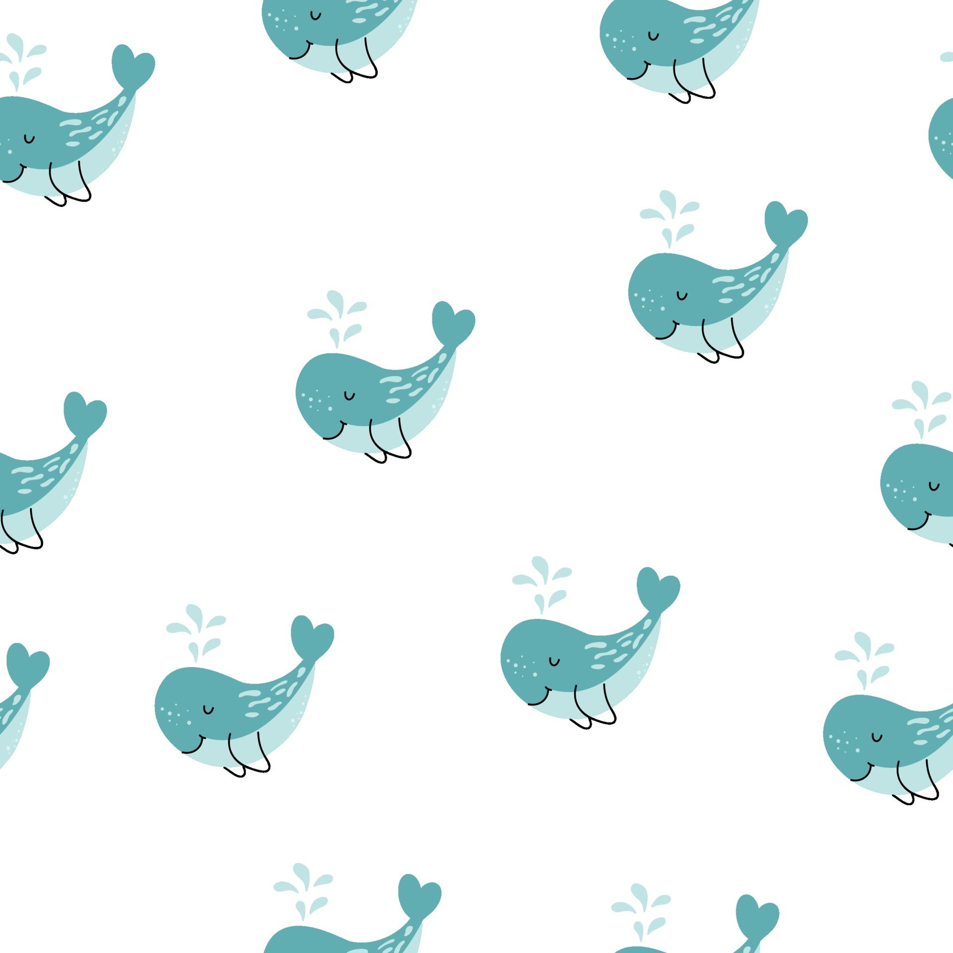 Cute background with cartoon blue whales. Baby shower design. Seamless pattern can be used for wallpaper, kids pattern fills, surface textures