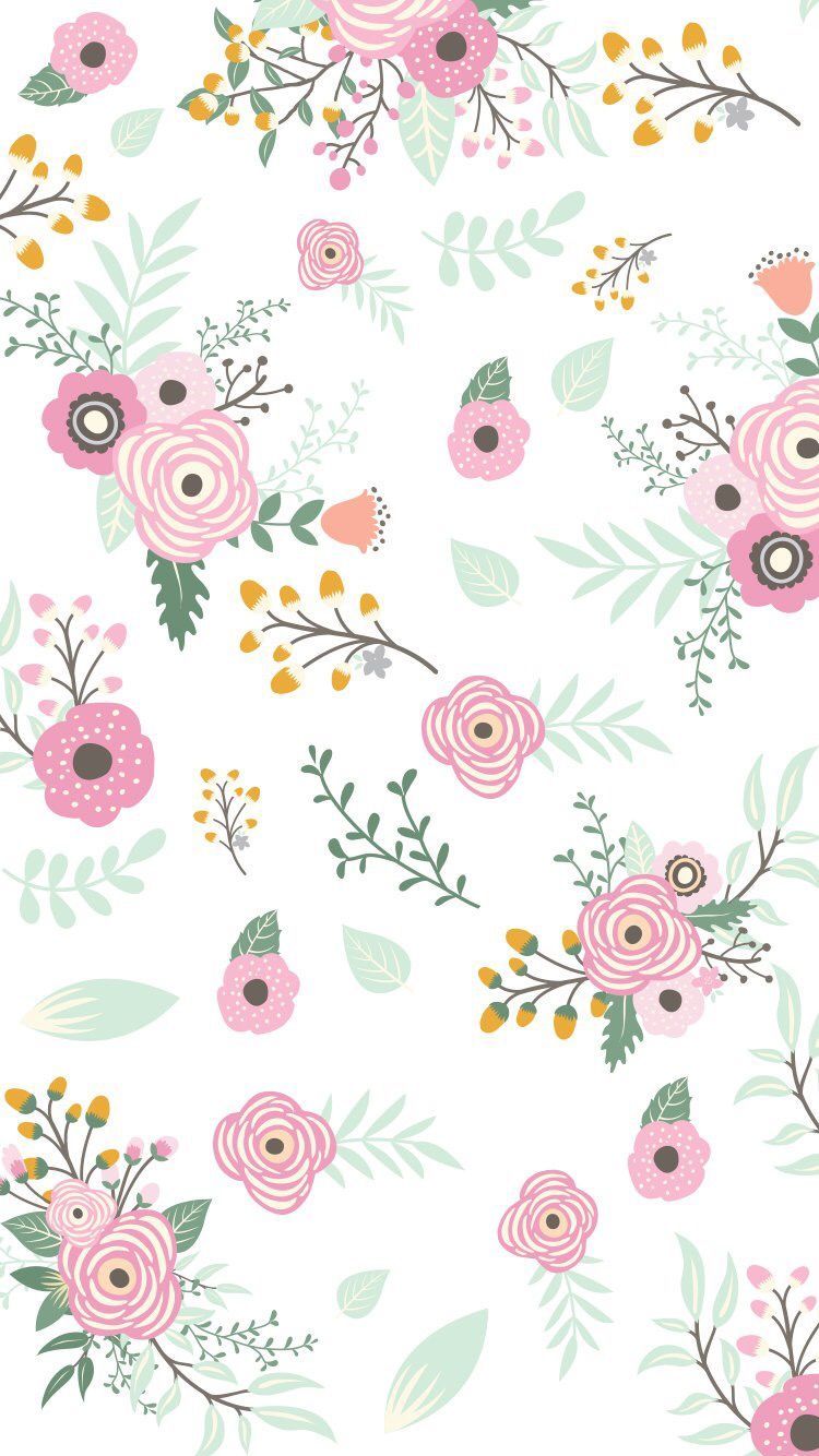 Cartoon Pink Flowers iPhone Wallpaper