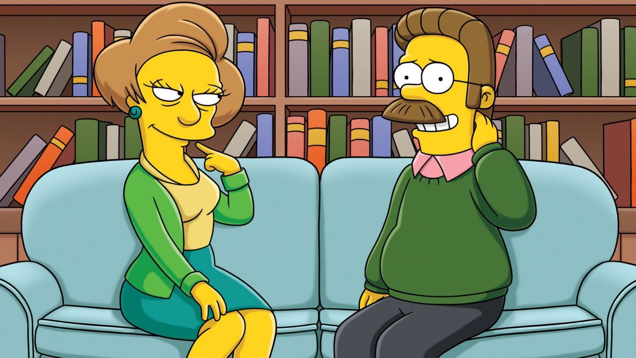 The Simpsons Ned Flanders Edna Krabappel wallpaperx1080