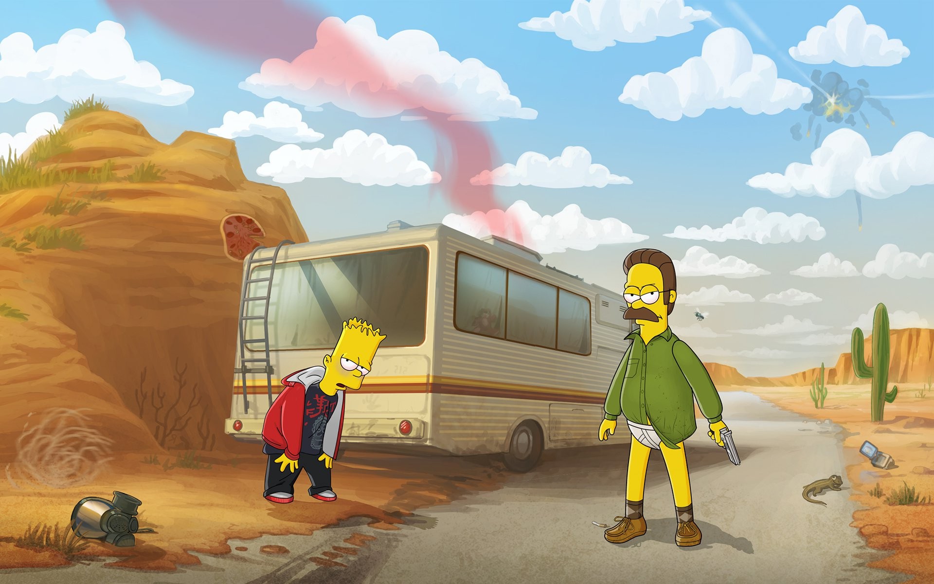 The Simpsons, Breaking Bad, Humor, Ned Flanders, Bart Simpson, Crossover, RV Wallpaper HD / Desktop and Mobile Background