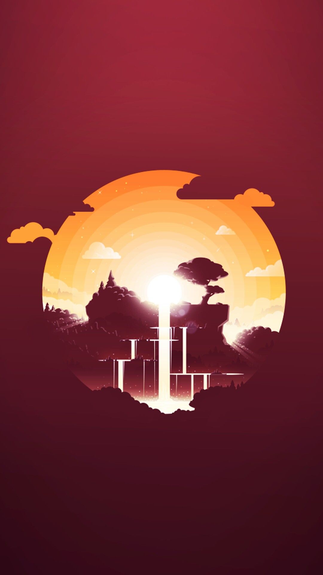 Smartphone wallpaper / Simplistic / Landscape / Waterfall / 1080x1920. Art wallpaper, Landscape illustration, Smartphone wallpaper