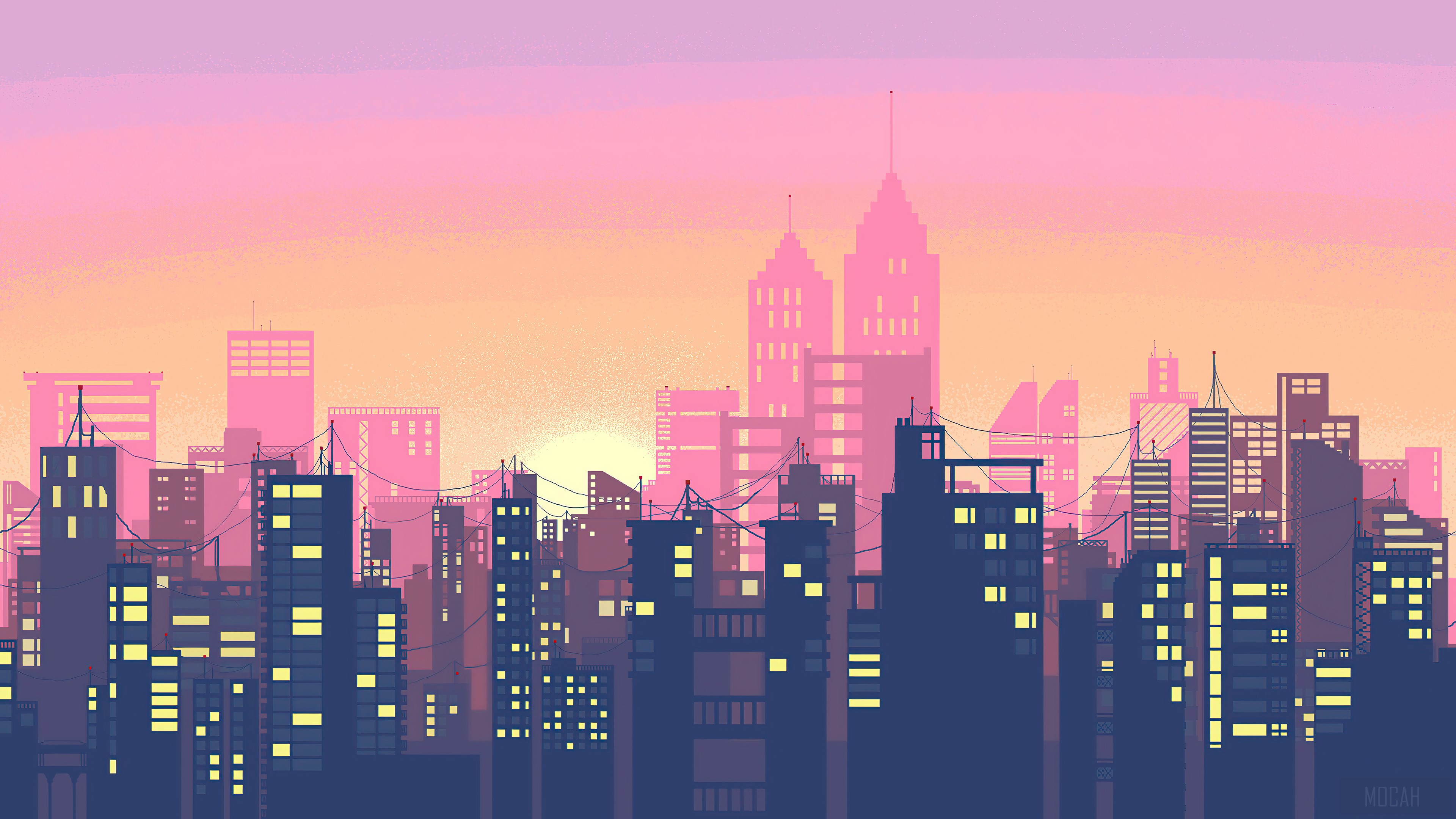 Minimalist, Minimalism, City, Sunset, Buildings, Digital Art 4k wallpaper. Mocah HD Wallpaper