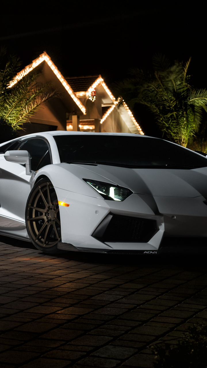 Download White, sports car, Lamborghini Aventador wallpaper, 720x1280, Samsung Galaxy mini S3, S5, Neo, Alpha, Sony Xperia Compact Z1, Z2, Z3, ASUS Zenfone
