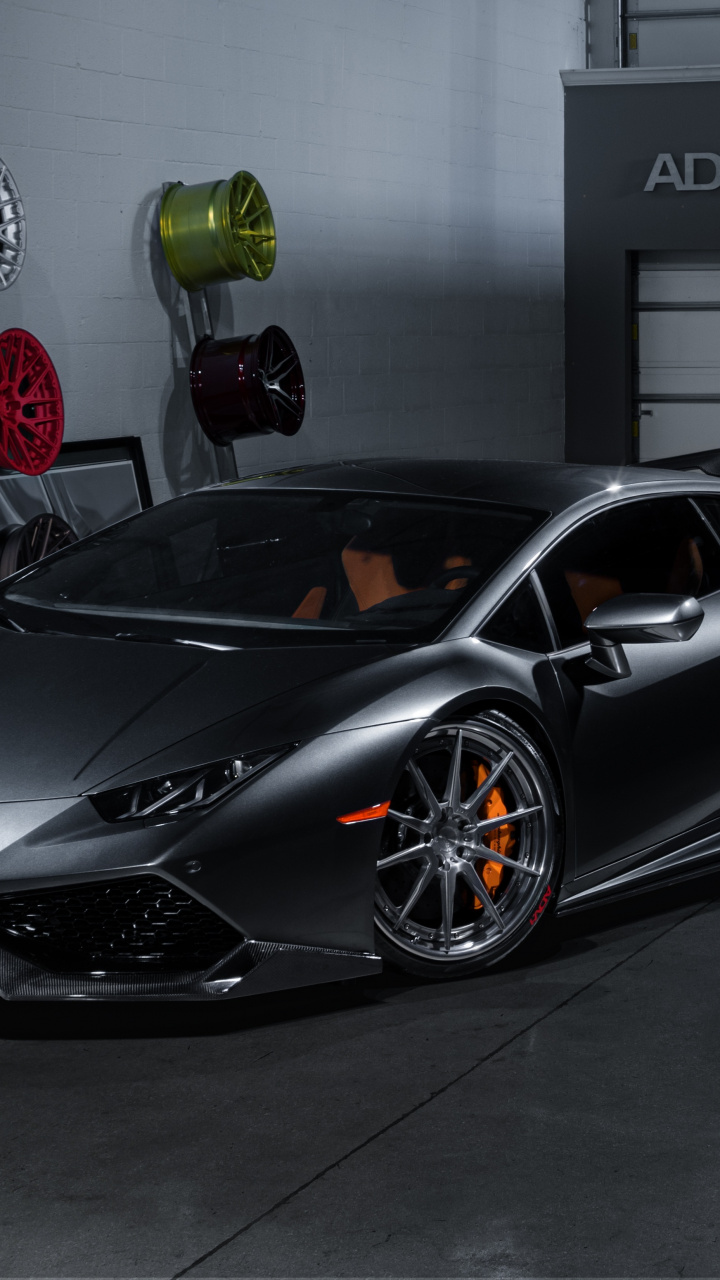 Download Lamborghini Huracán, showroom, black wallpaper, 720x1280, Samsung Galaxy mini S3, S5, Neo, Alpha, Sony Xperia Compact Z1, Z2, Z3, ASUS Zenfone