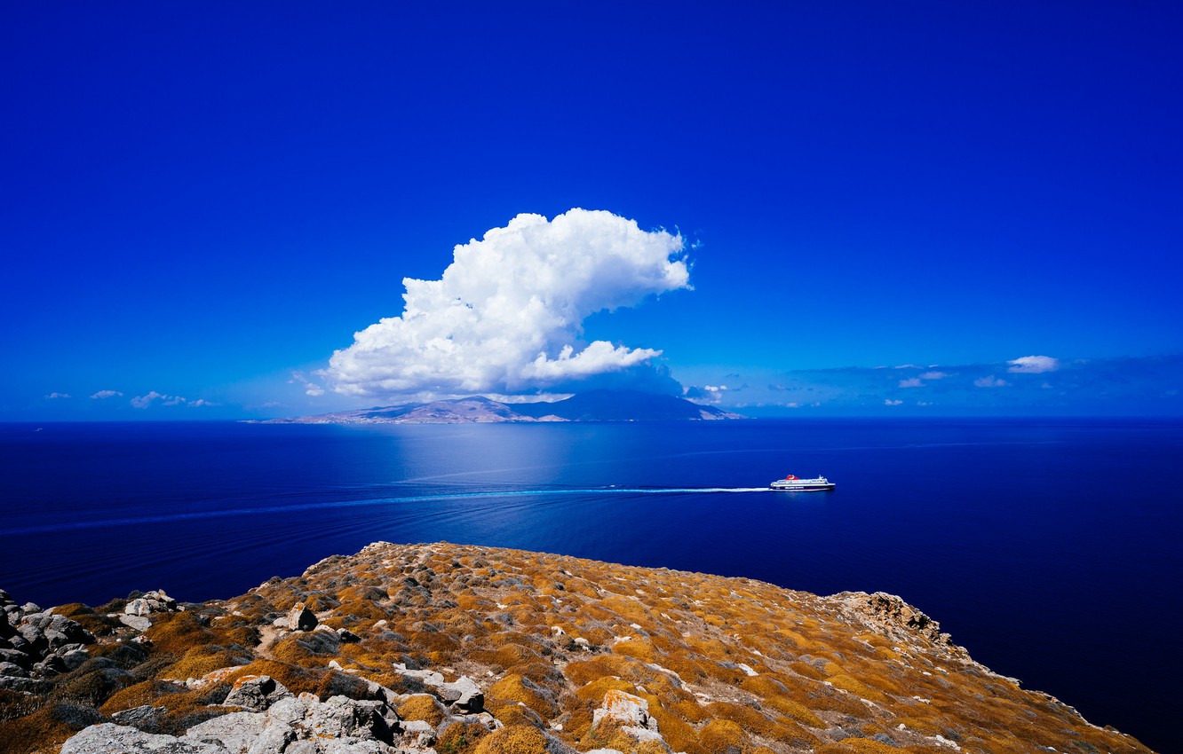 Wallpaper clouds, Greece, liner, Greece, The Aegean sea, Aegean Sea, Mykonos, Mykonos image for desktop, section пейзажи