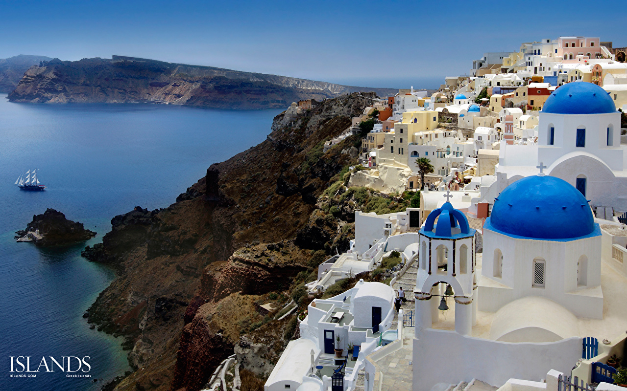 image Thira Greece Aegean Sea Oia Coast Houses Cities