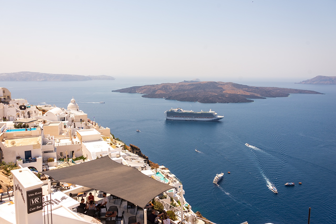 Photo Greece Cruise liner Santorini, Aegean sea Sea Nature Island