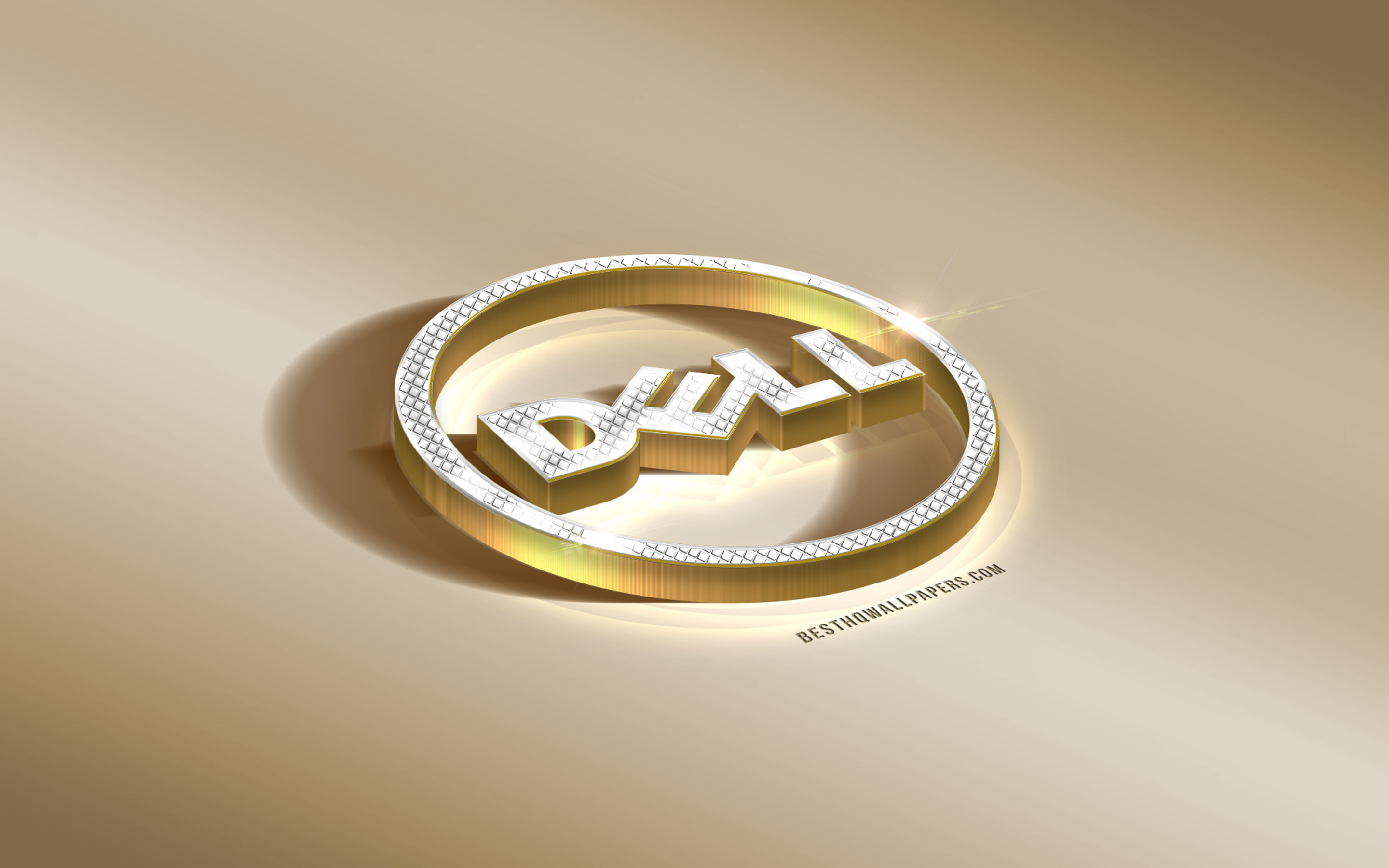 Download wallpaper Dell 3D logo, gold background, Dell diamonds logo, Dell round logo, Dell, creative art, Dell emblem for desktop with resolution 2880x1800. High Quality HD picture wallpaper