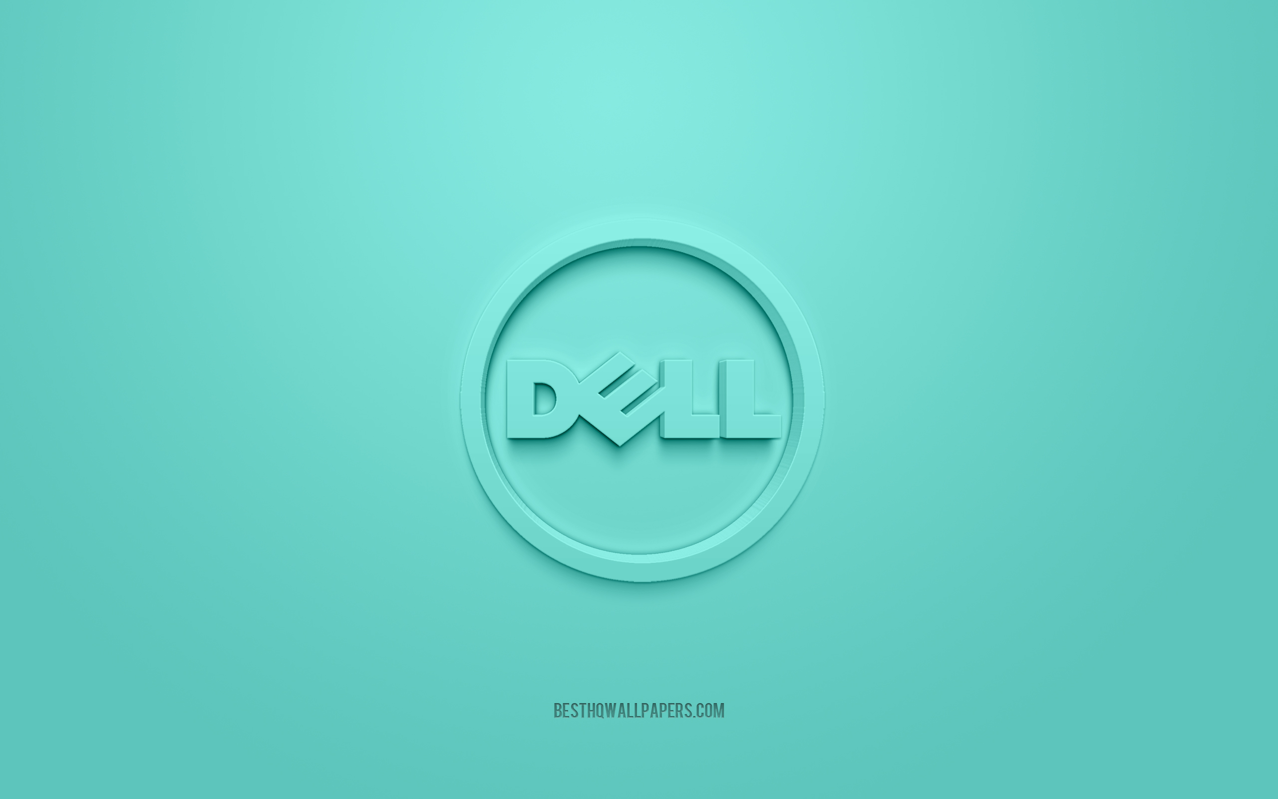 Download wallpaper Dell round logo, turquoise background, Dell 3D logo, 3D art, Dell, brands logo, Dell logo, turquoise 3D Dell logo for desktop with resolution 2560x1600. High Quality HD picture wallpaper