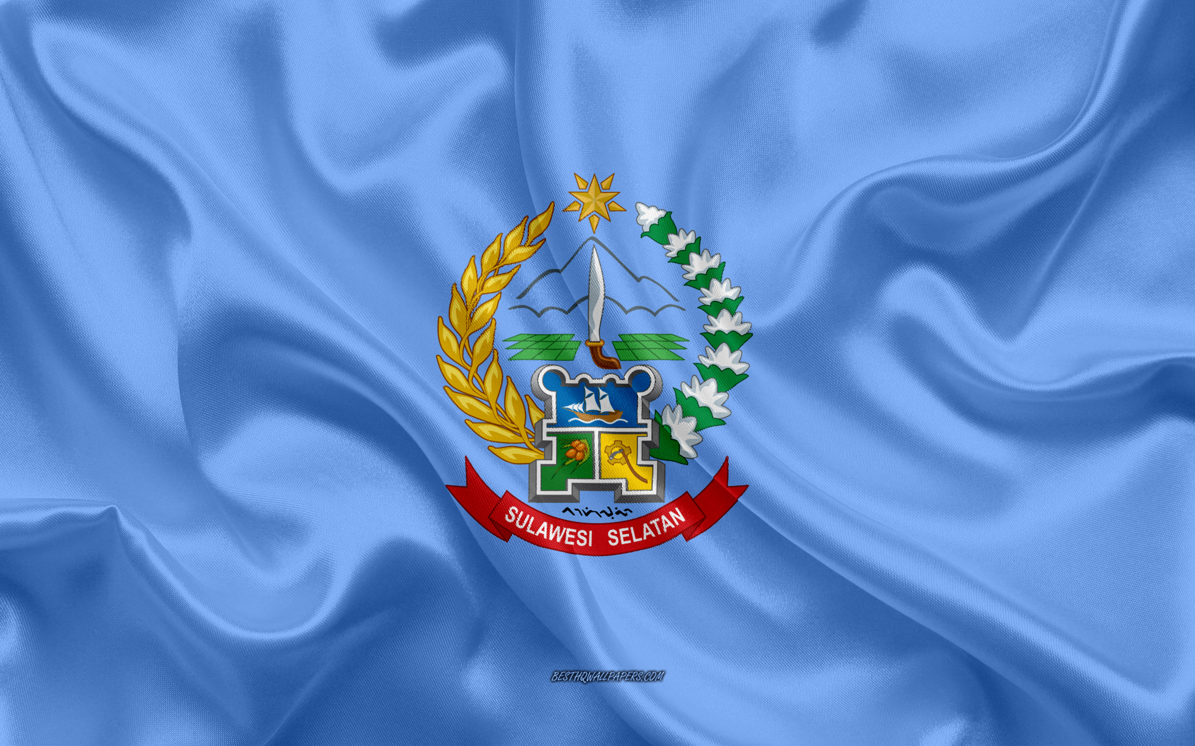 Download wallpaper Flag of South Sulawesi, 4k, silk flag, province of Indonesia, silk texture, South Sulawesi flag, Indonesia, South Sulawesi Province for desktop with resolution 3840x2400. High Quality HD picture wallpaper