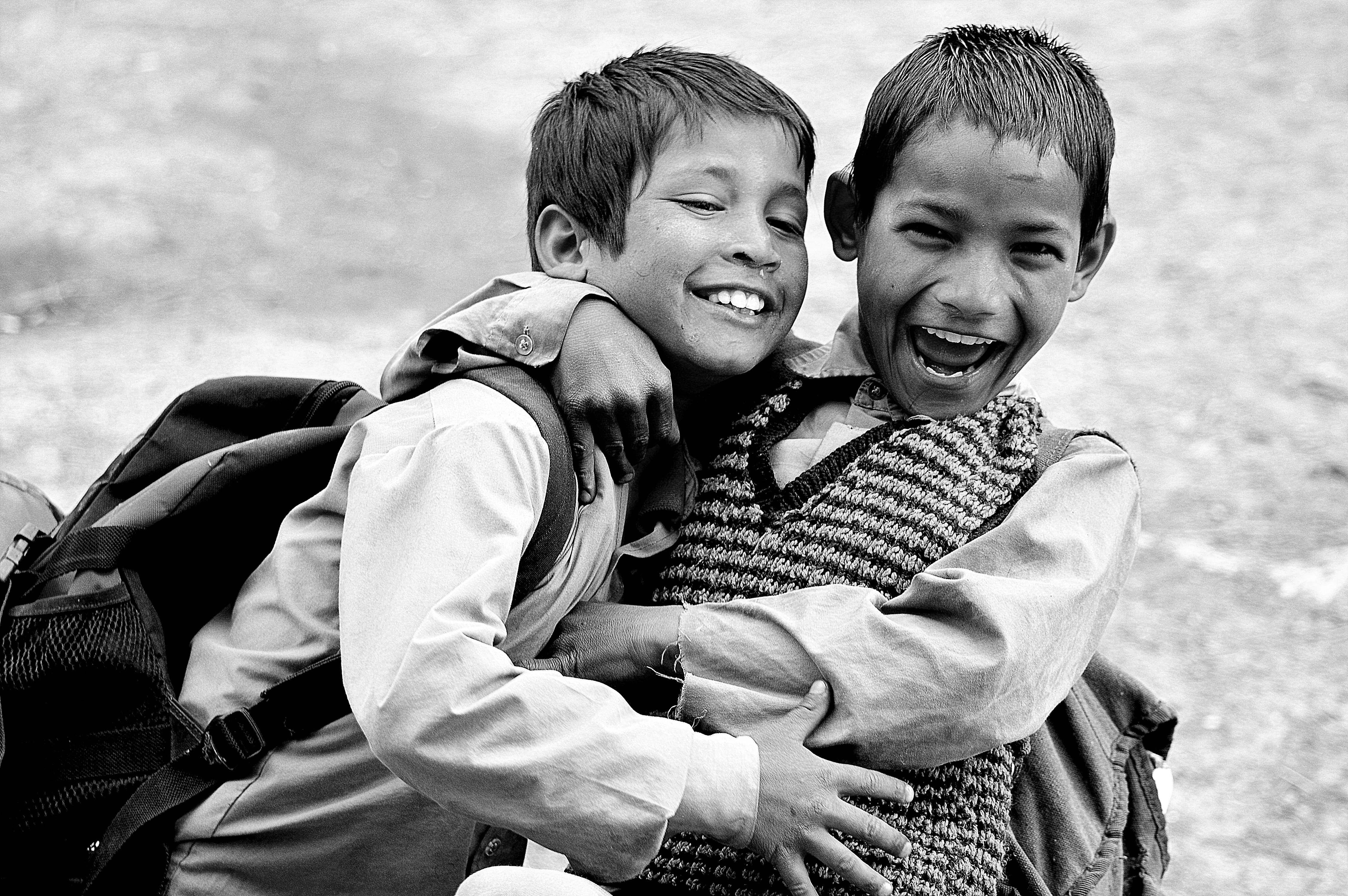 4512x3000 #black and white, #Free , #true friend, #indian kid, #backpack, #real friendship, #indian child, #besty, #boys, #brother, #rucksack, #joy, #true friendship, #happiness, #kid, #village school child, #village kid, #child, #