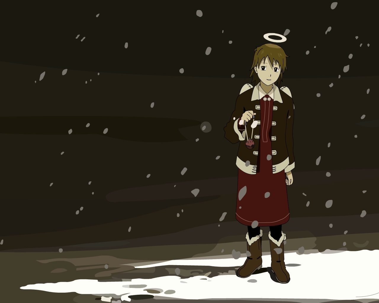 Wallpaper, illustration, anime, snow, cartoon, nimbus, Haibane Renmei, Rakka, girl, smile, screenshot 1280x1024