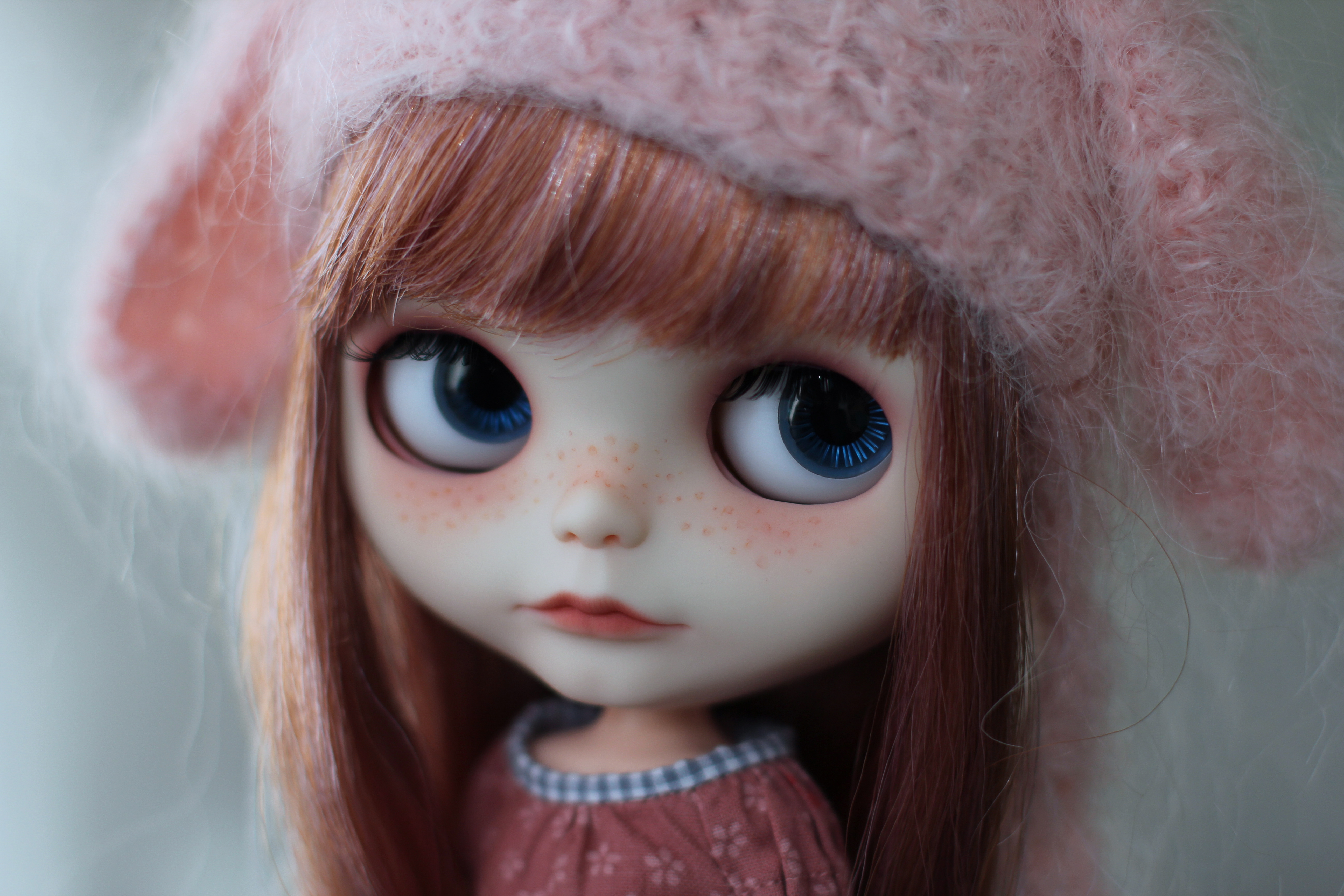 Wallpaper, pink, cute, bunny, hat, carving, Blythe, freckles, custom, mariuka, veronicalace, gamusina 5184x3456