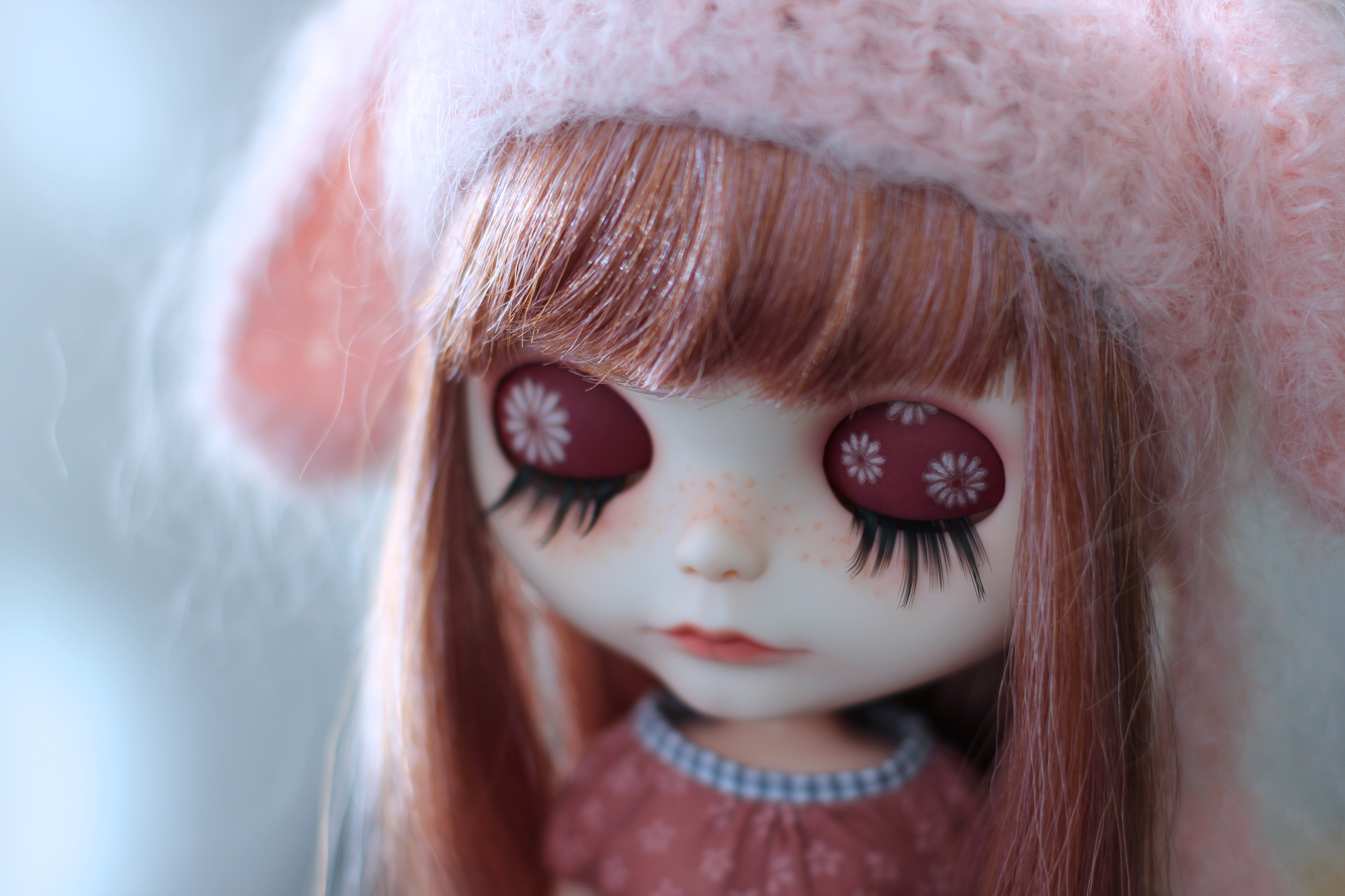 Wallpaper, pink, cute, bunny, hat, carving, Blythe, freckles, custom, lids, mariuka, veronicalace, gamusina 5184x3456