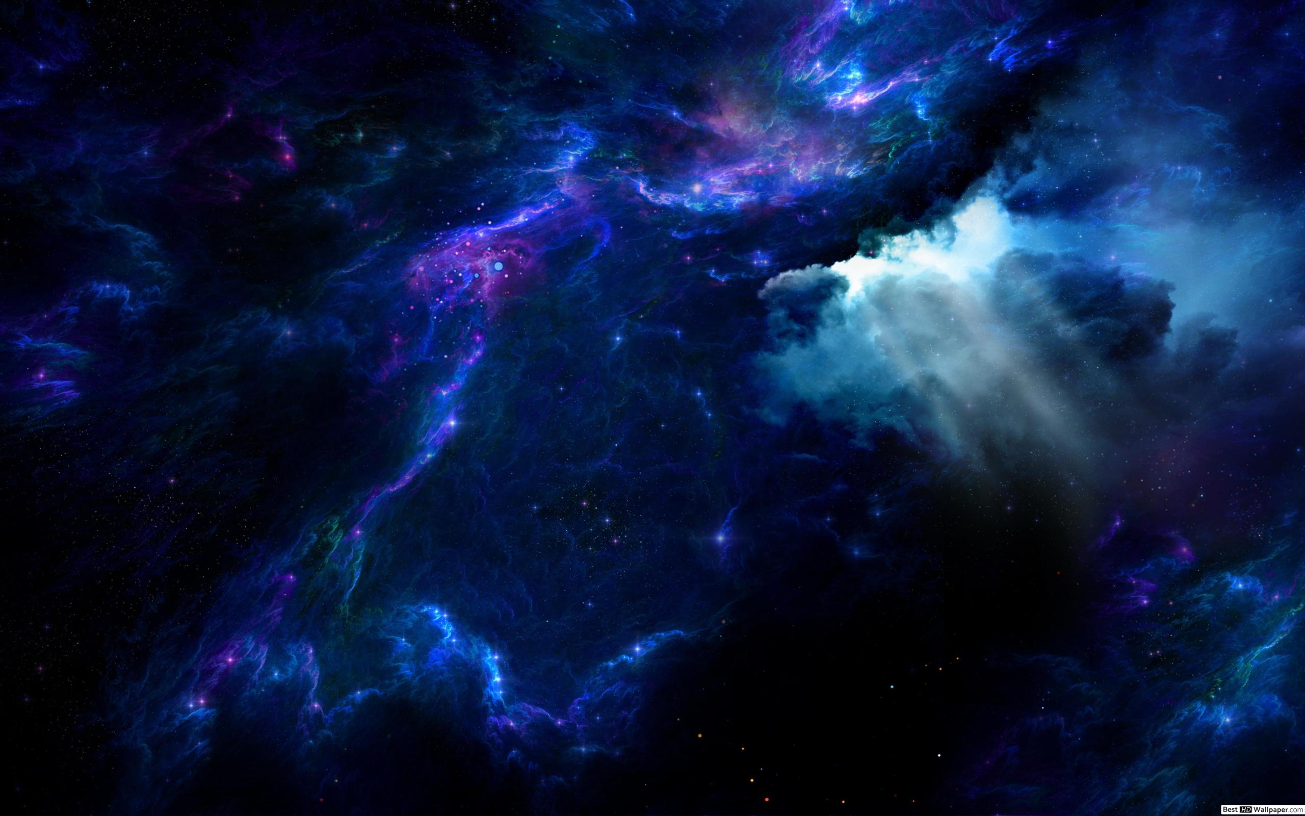 Rays Shining Through Blue Space Nebula HD wallpaper download