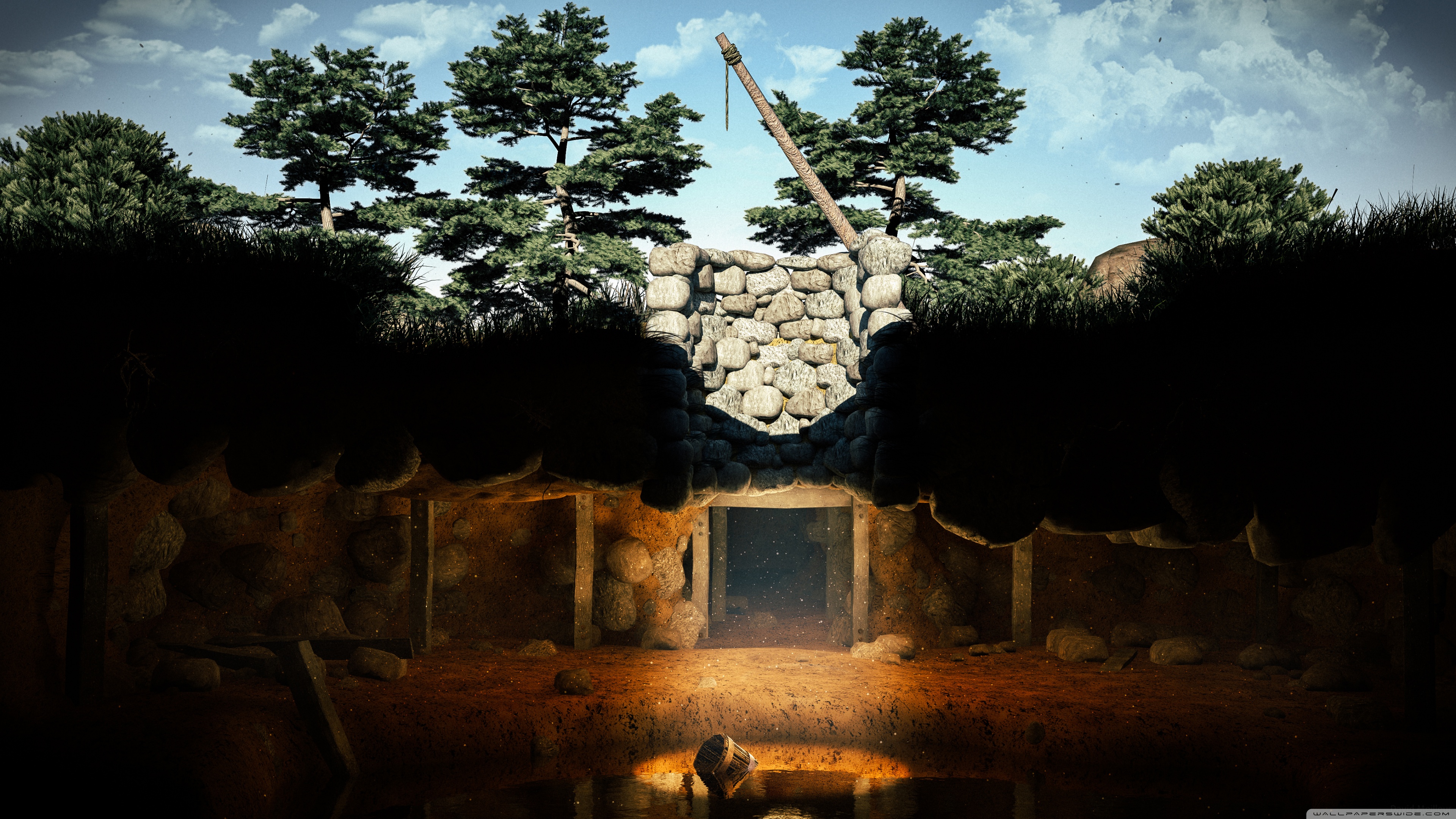 lonley water well wallpaper(3840x2160): wallpaper