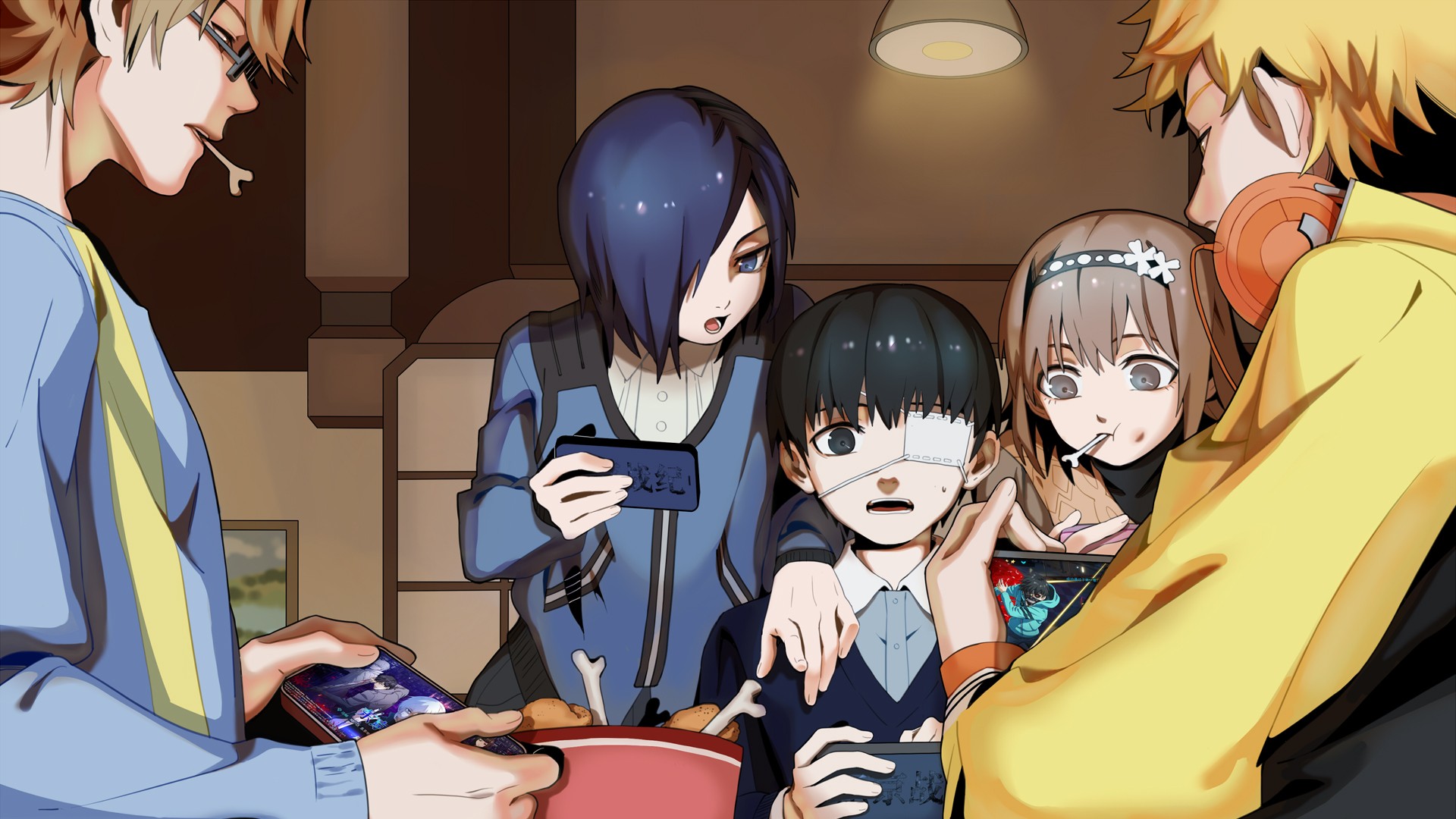 Touka Kirishima Hideyoshi Nagachika Hinami Fueguchi Ken Kaneki Nishiki Nishio HD Tokyo Ghoul Wallpaper