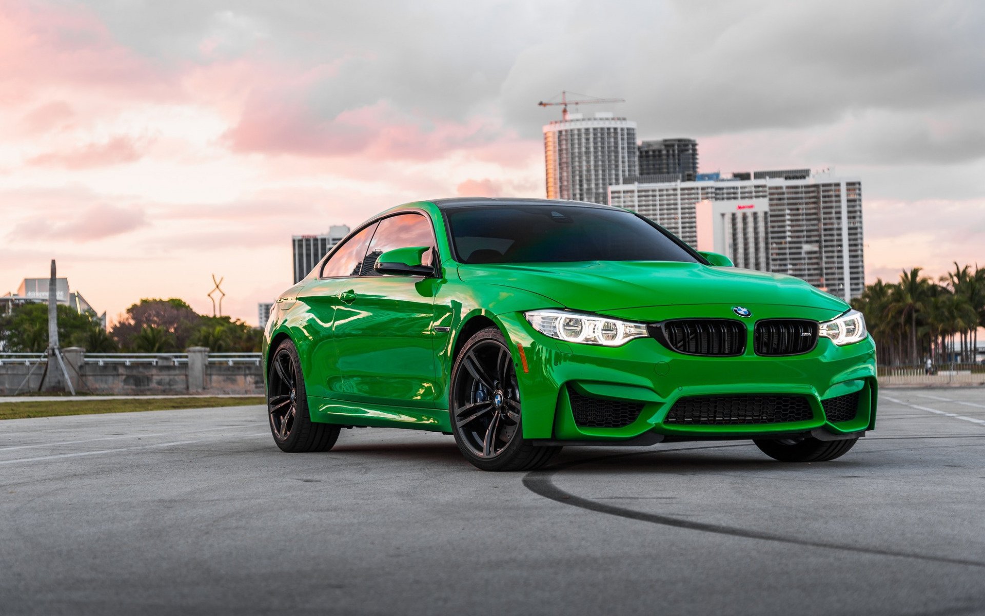 Download wallpaper BMW M F exterior, green sports coupe, M4 tuning, black wheels, green M German cars, BMW for desktop with resolution 1920x1200. High Quality HD picture wallpaper