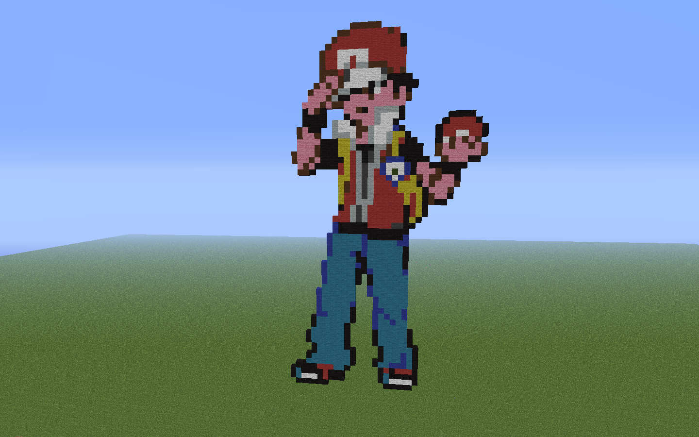 I made this pokemon trainer red minecraft skin