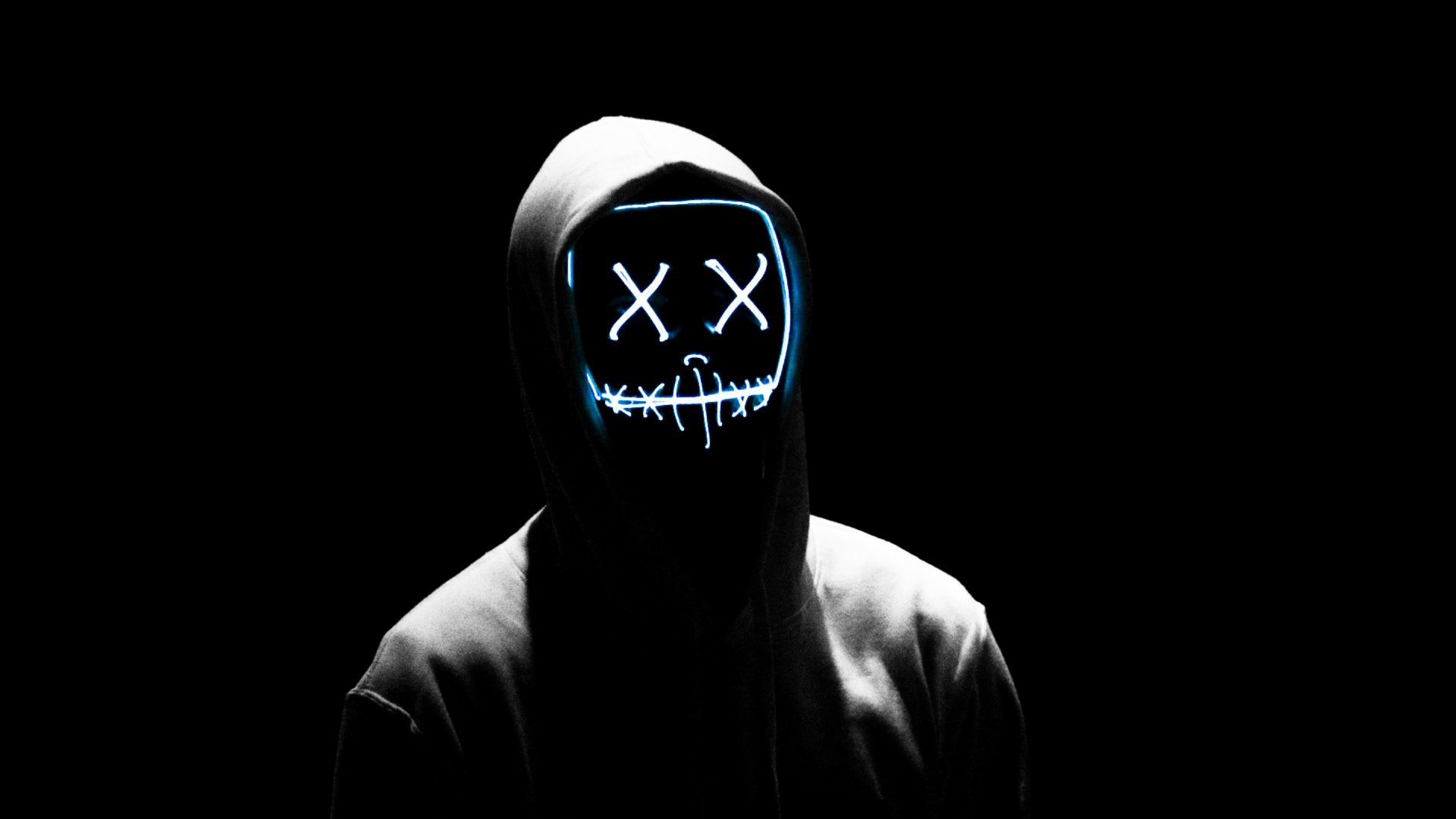 Man Wallpaper 4K, LED mask, Anonymous, Black background, AMOLED, Photography