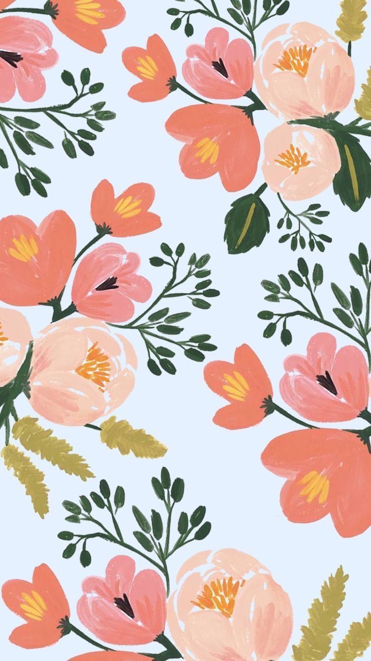 peach floral wallpaper