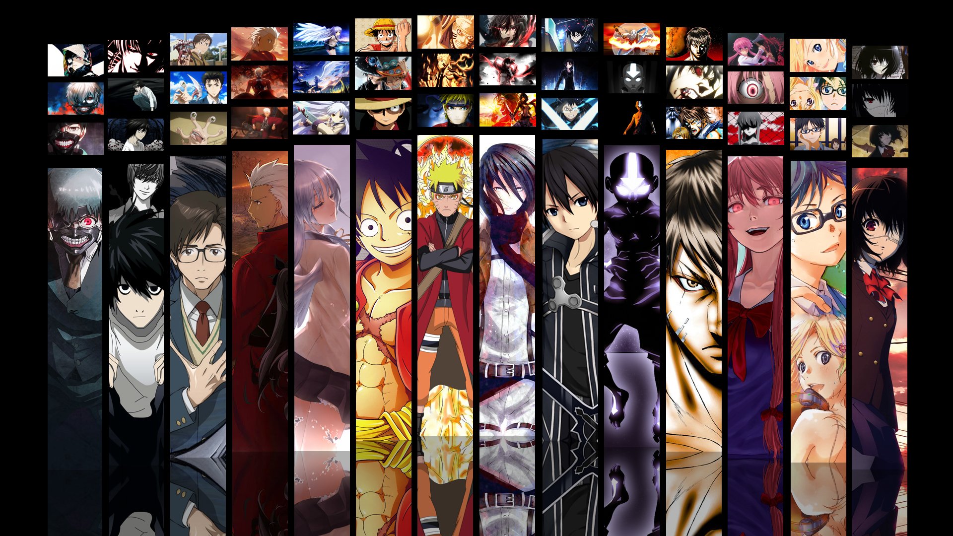 Kirito, Light Yagami, Archer, Monkey D. Luffy, Sword Art Online, One Piece and Attack on Titan HD Wallpaper