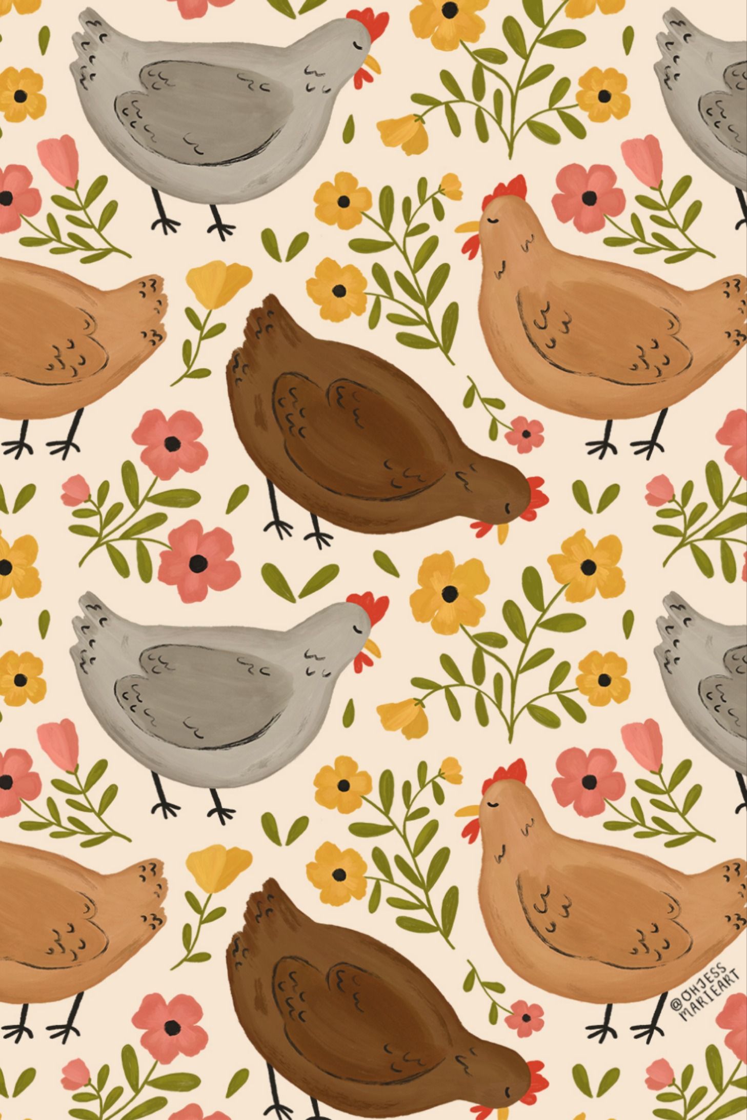 Colorful fabrics digitally printed by Spoonflower Chickens. Chicken wallpaper, Chicken pattern, Pumpkin wallpaper
