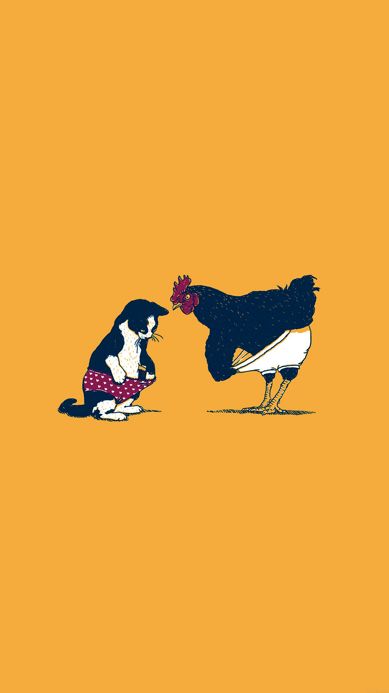 Cat Chicken Yellow Underwear Cute Illust Art Wallpaper