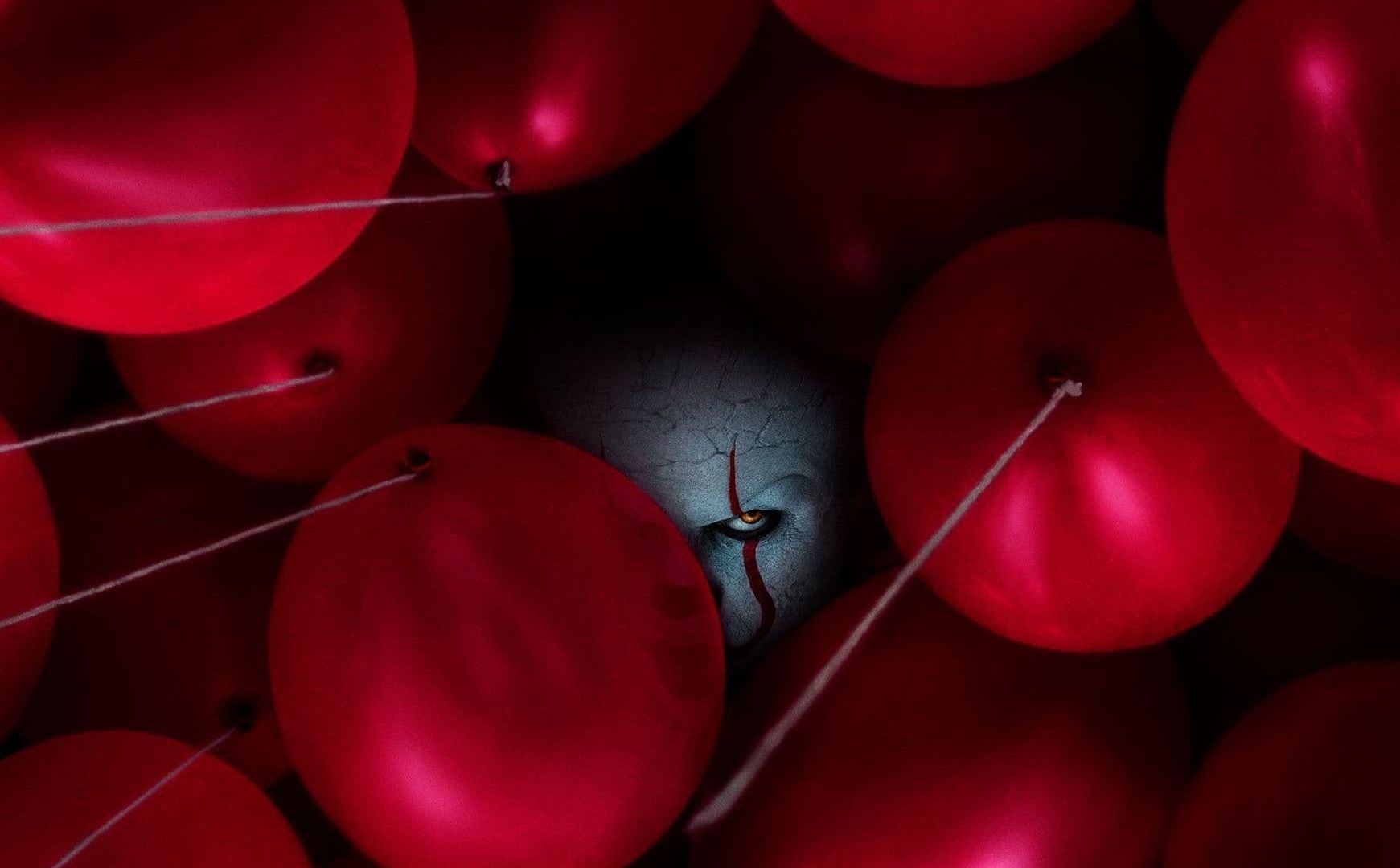 Desktop wallpaper red balloons, clown, joker, horror, movie, it chapter 2 movie, HD image, picture, background, 264fc4
