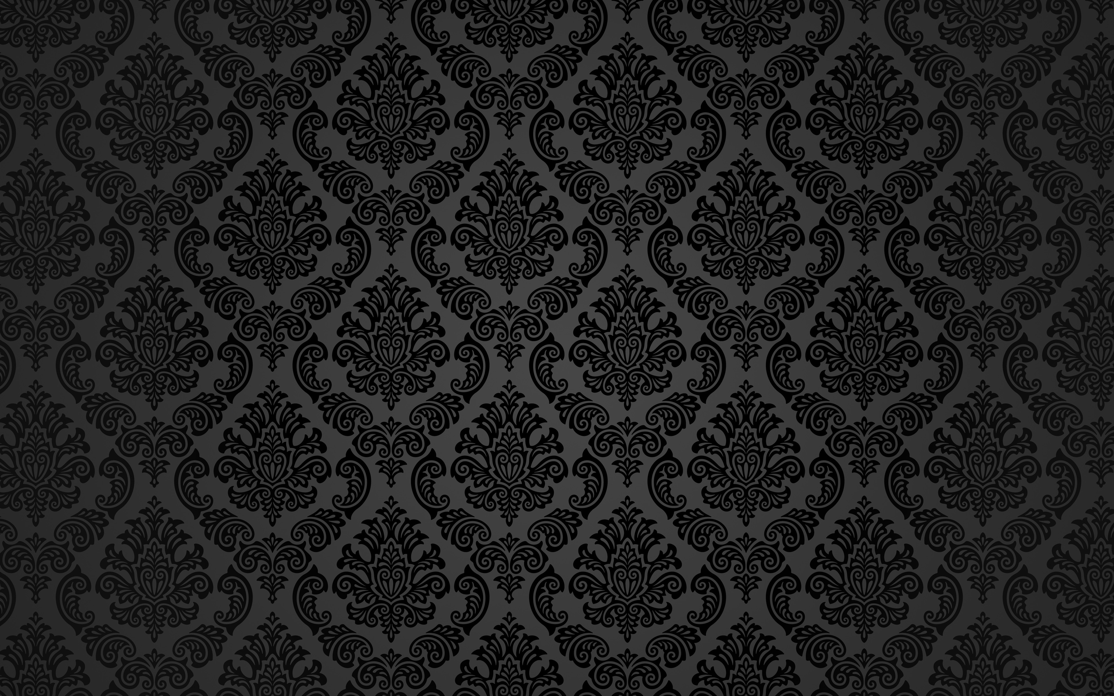 Download wallpaper black damask pattern, 4k, vintage floral pattern, black vintage background, floral patterns, background with flowers, vintage background, black retro background, floral vintage pattern for desktop with resolution 3840x2400. High