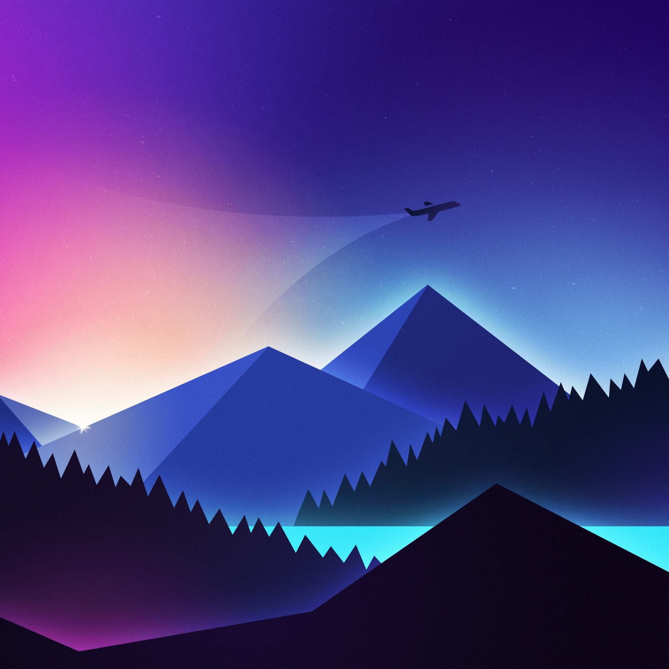 Minimalism, Airplane Over Mountains, Gradient, Wallpaper iPad Wallpaper HD