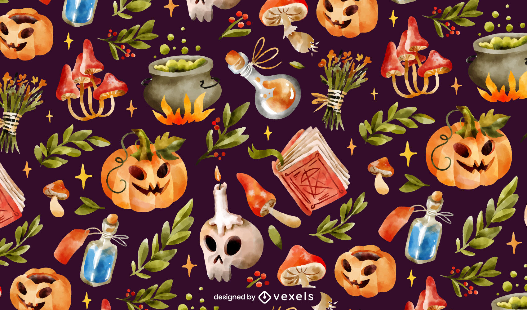 Halloween Pattern Monsters Retro Cartoon Vector Download