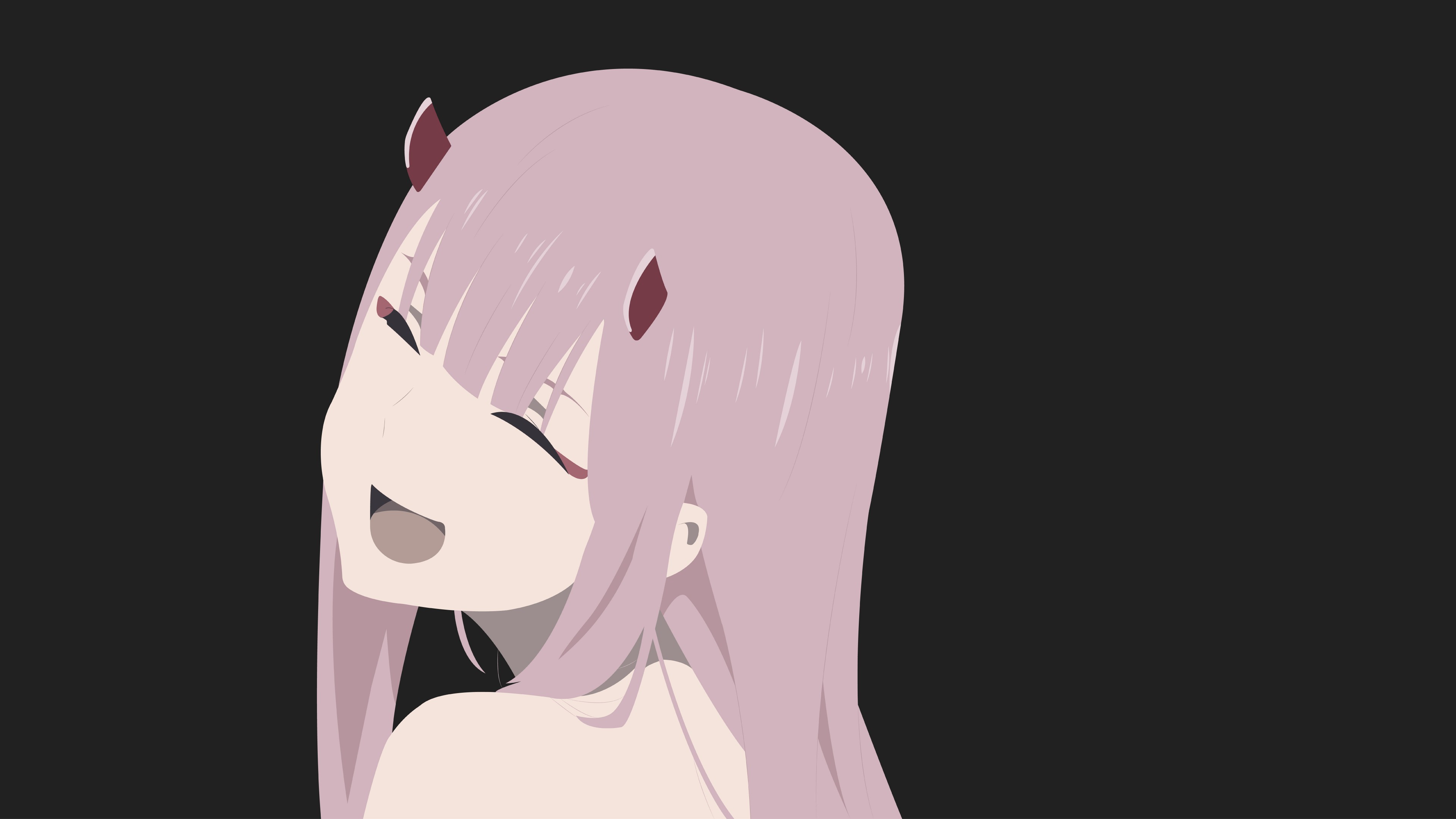 Darling In The FranXX Zero Two Hiro Zero Two With Pink Hair With Black Background 4K 8K HD Anime Wallpaper