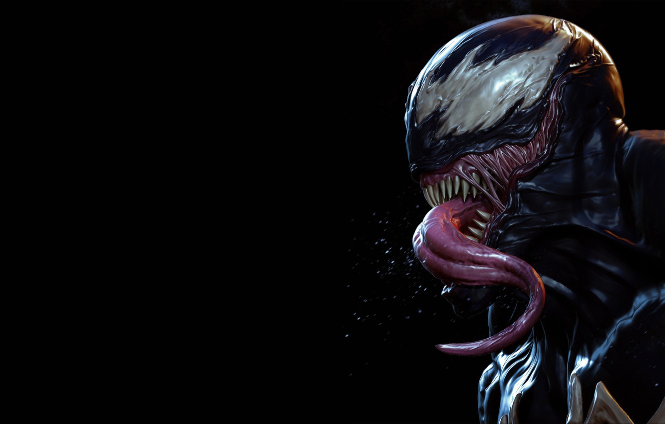 Wallpaper language, darkness, mouth, black background, teeth, Venom, Venom, symbiote image for desktop, section фильмы
