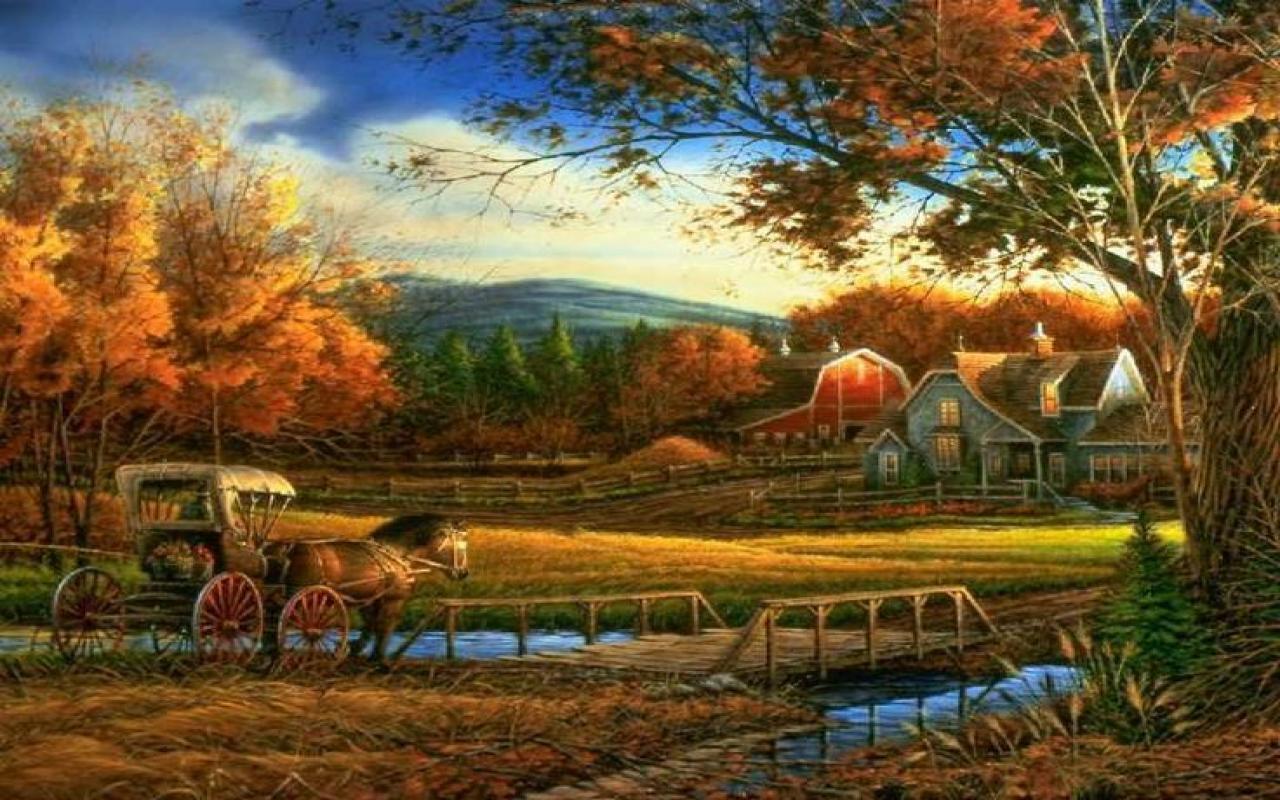 Autumn Farm Scene Wallpaper