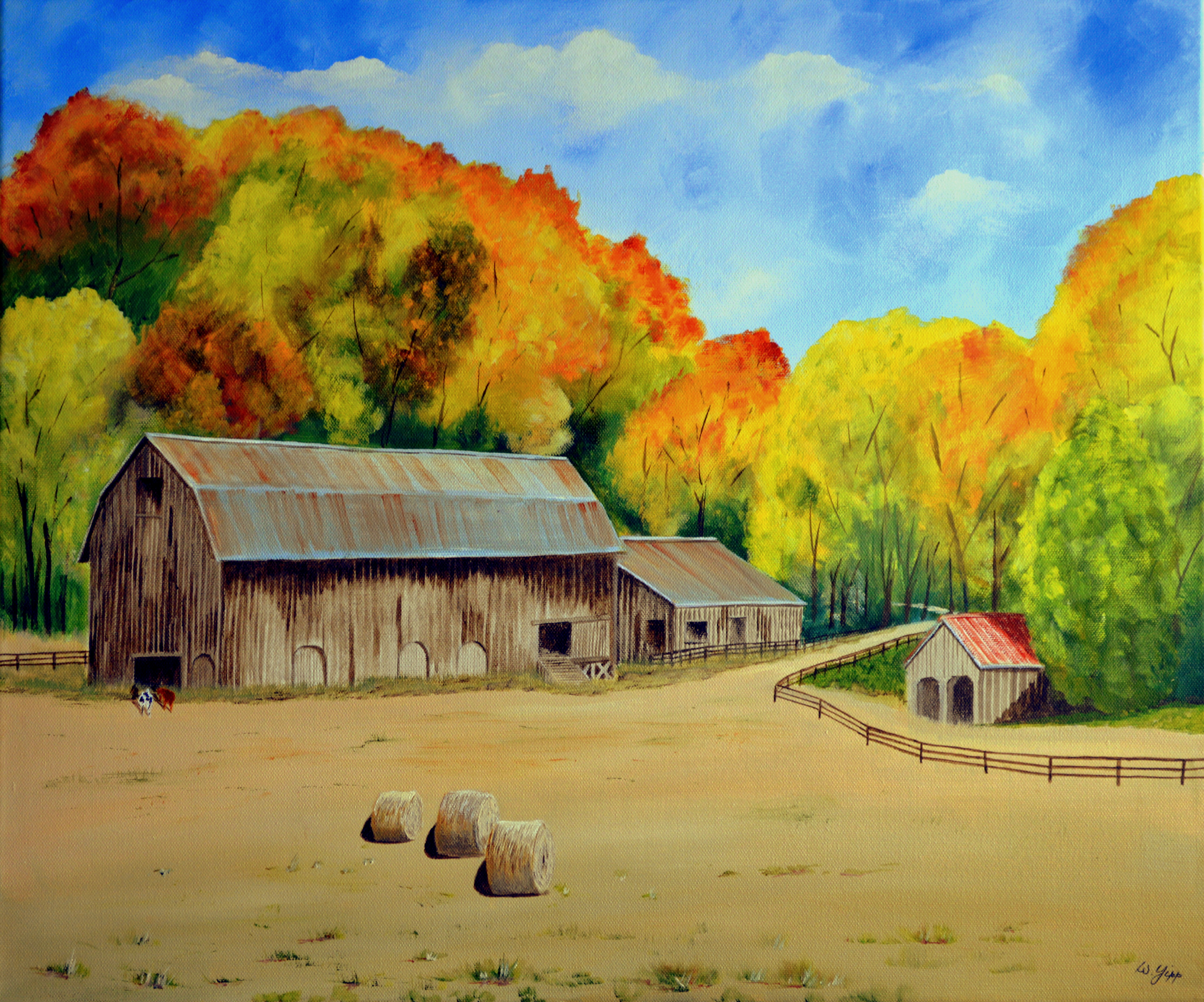 Wallpaper, autumn, farmhouse, barn, painting, country, upstateny, imageofharmony 4465x3718