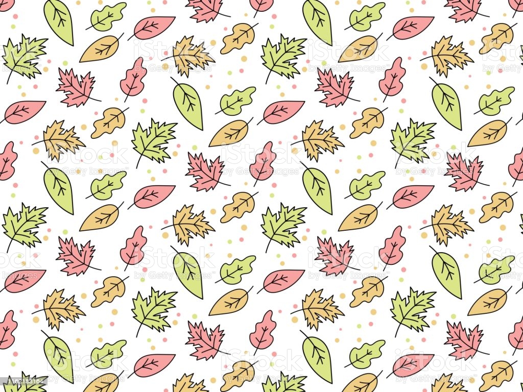 Pattern Of Autumn Leaves On A Transparent Background Contour Lines Flat Pastel And Bright Colors Stock Illustration Image Now