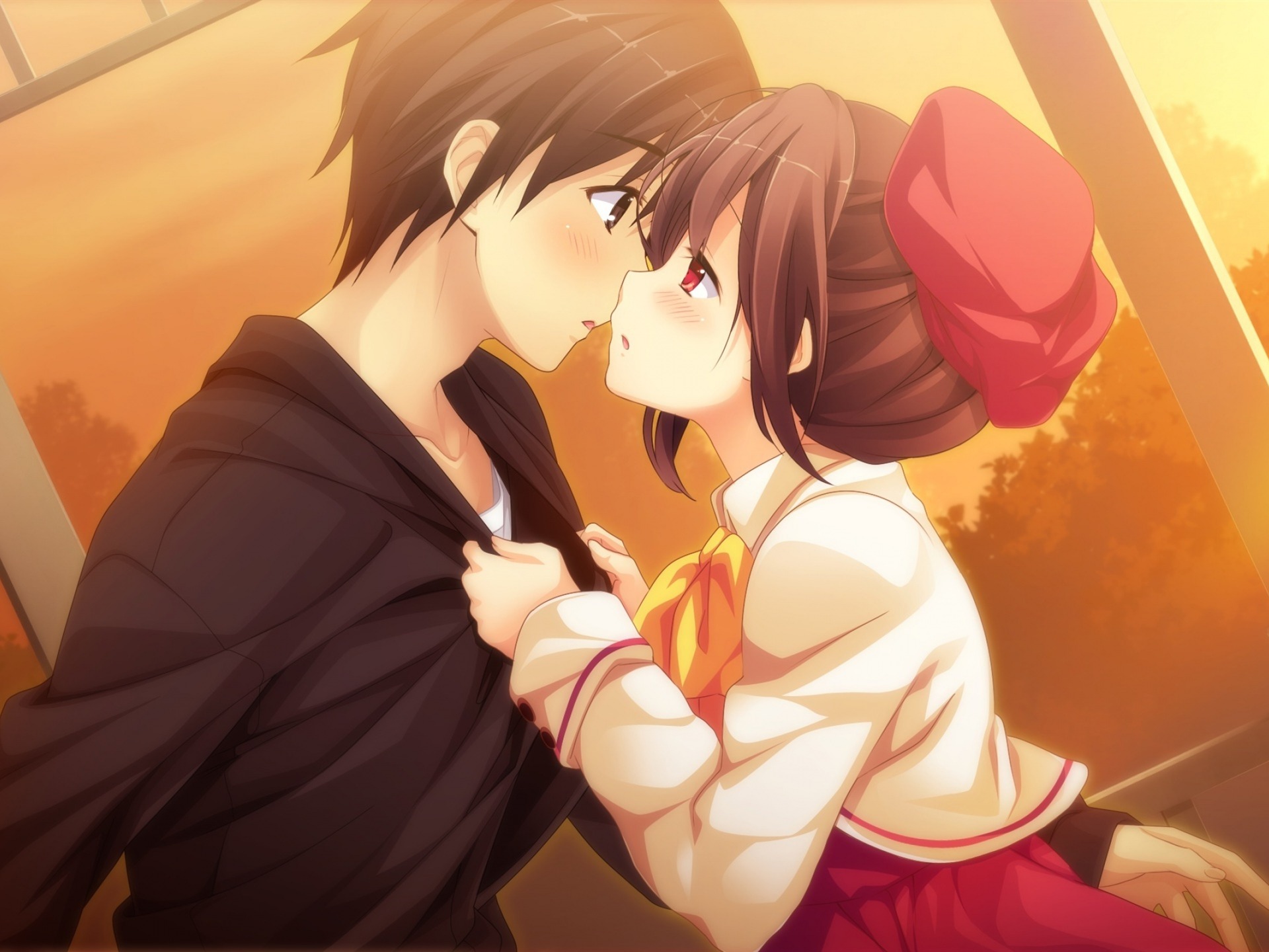 Girl Boy Couple Kiss Sunset 2016 Anime Design HD Wallpaper