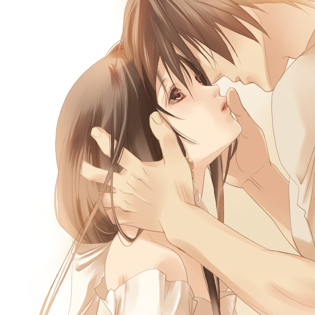 Anime Couple Sweet Love Kiss Wallpaper for 1024x1024