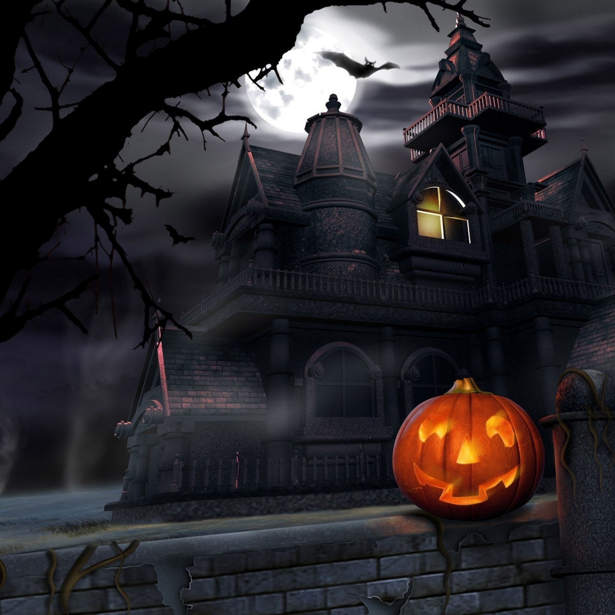 haunted house halloween party trick or treat iPad Air Wallpaper Free Download