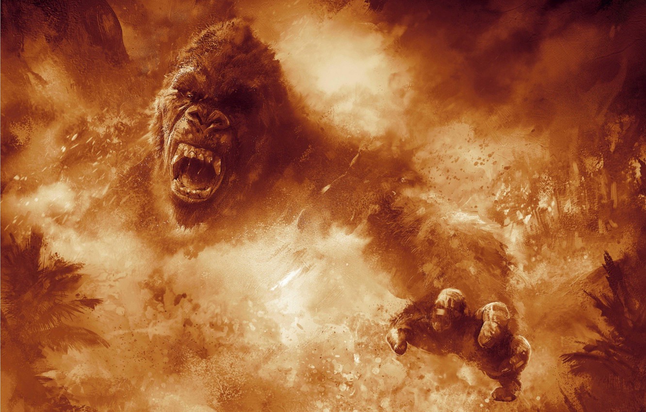 Wallpaper cinema, fire, flame, movie, animal, gorilla, fang, film, angry, strong, fury, spark, Kong: Skull Island, kong image for desktop, section фильмы