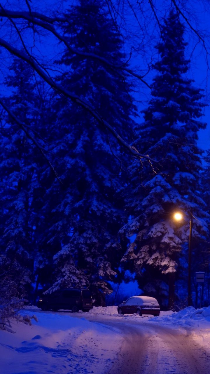 Winter, night, street lights, road, 720x1280 wallpaper. Winter picture, Winter wallpaper, Winter background
