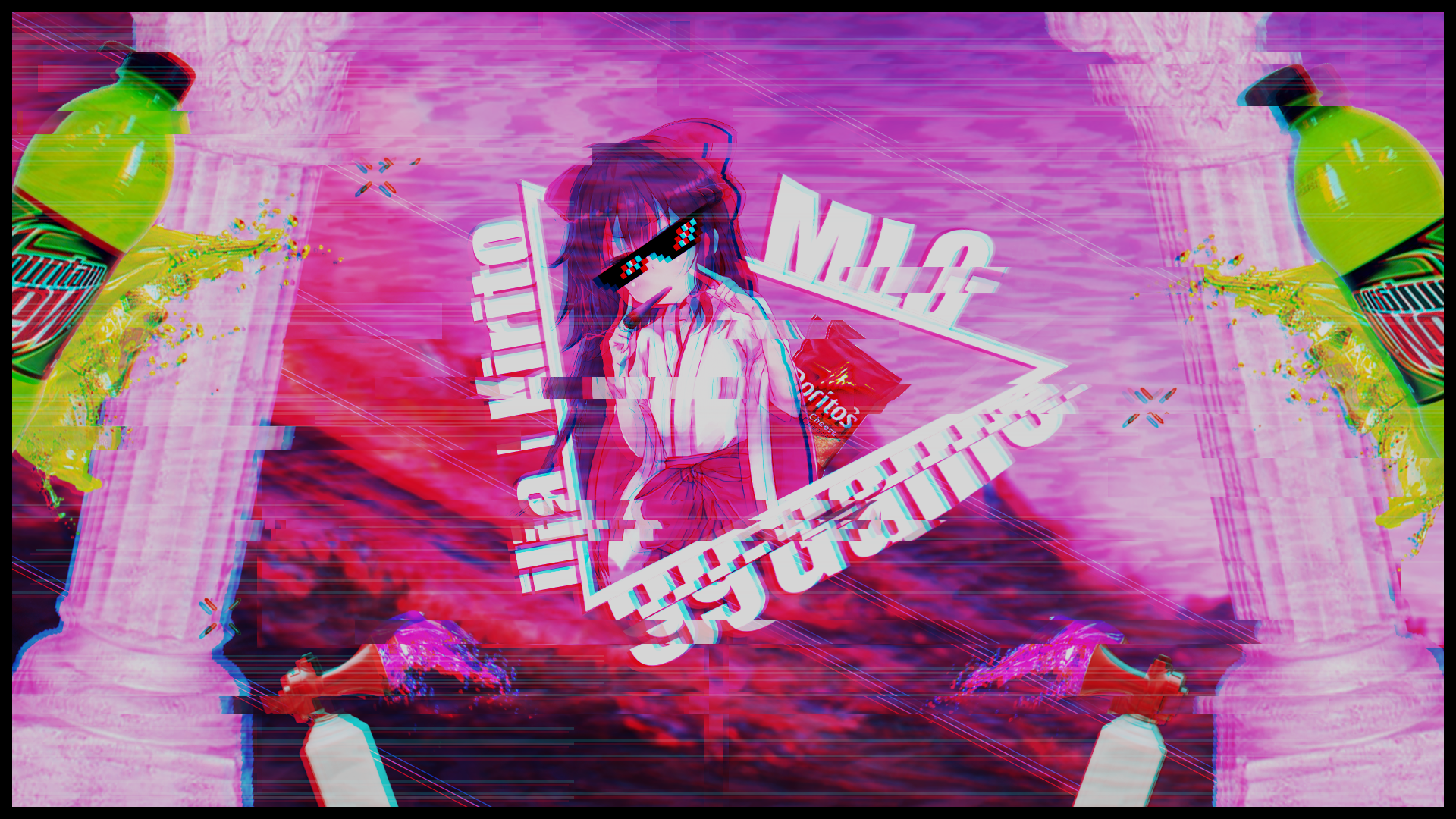 Wallpaper / anime girls, glitch art, anime, digital art, colorful, Mountain Dew