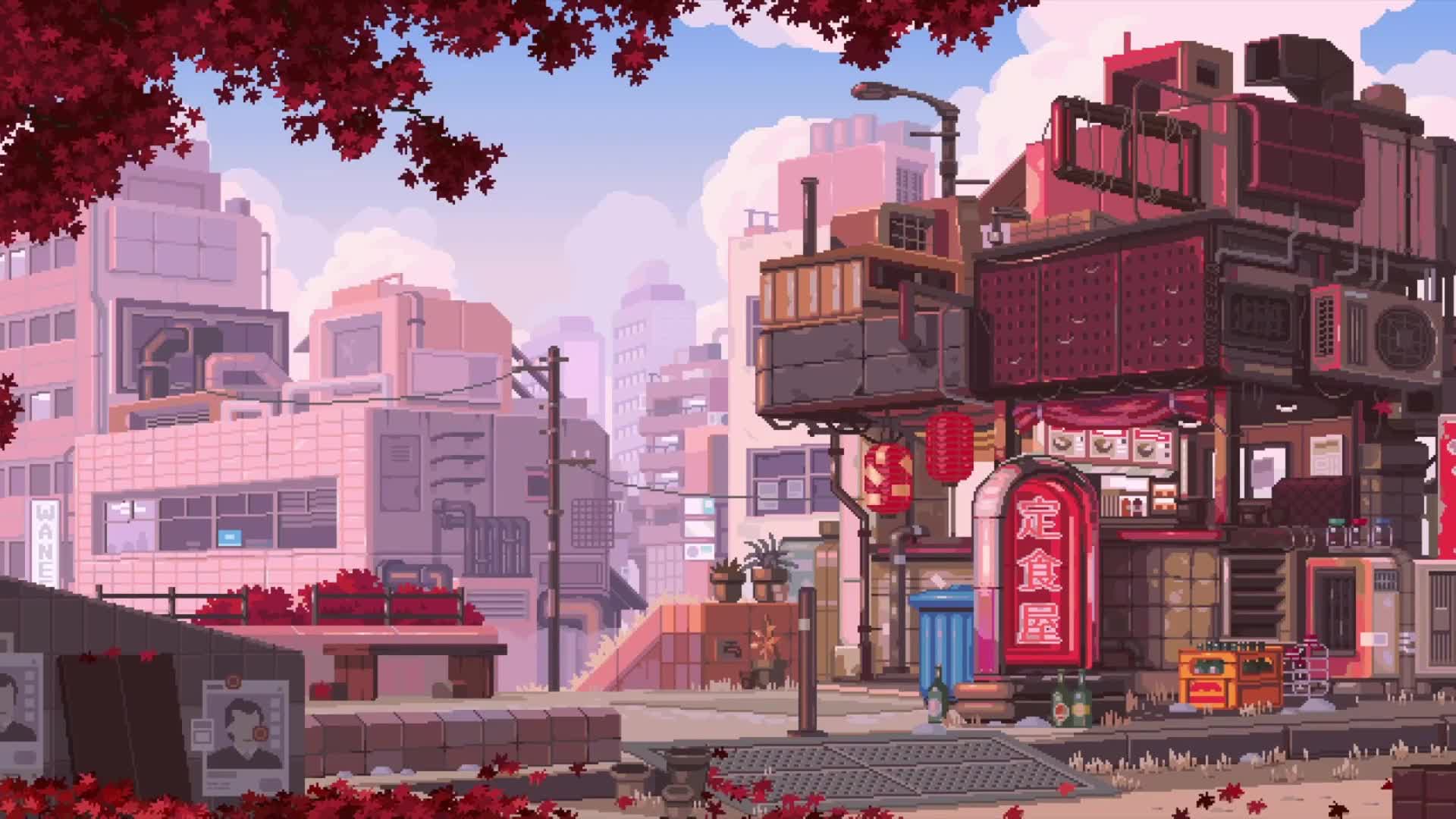 Japan Street / Fall / Cartoon City Desktop Wallpaper