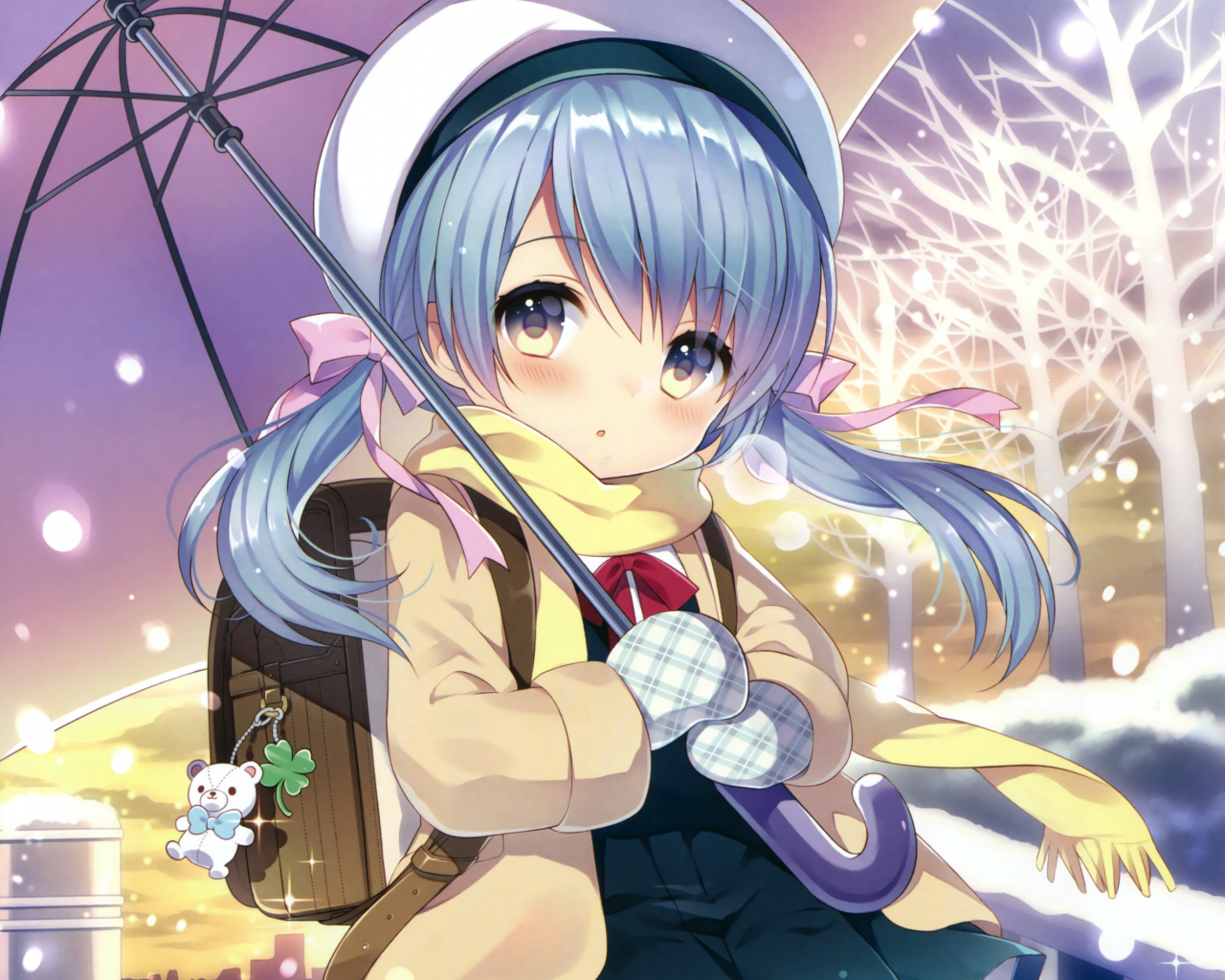 Desktop Wallpaper Winter, Cute Anime Girl, Umbrella, HD Image, Picture, Background, Rtzn7v