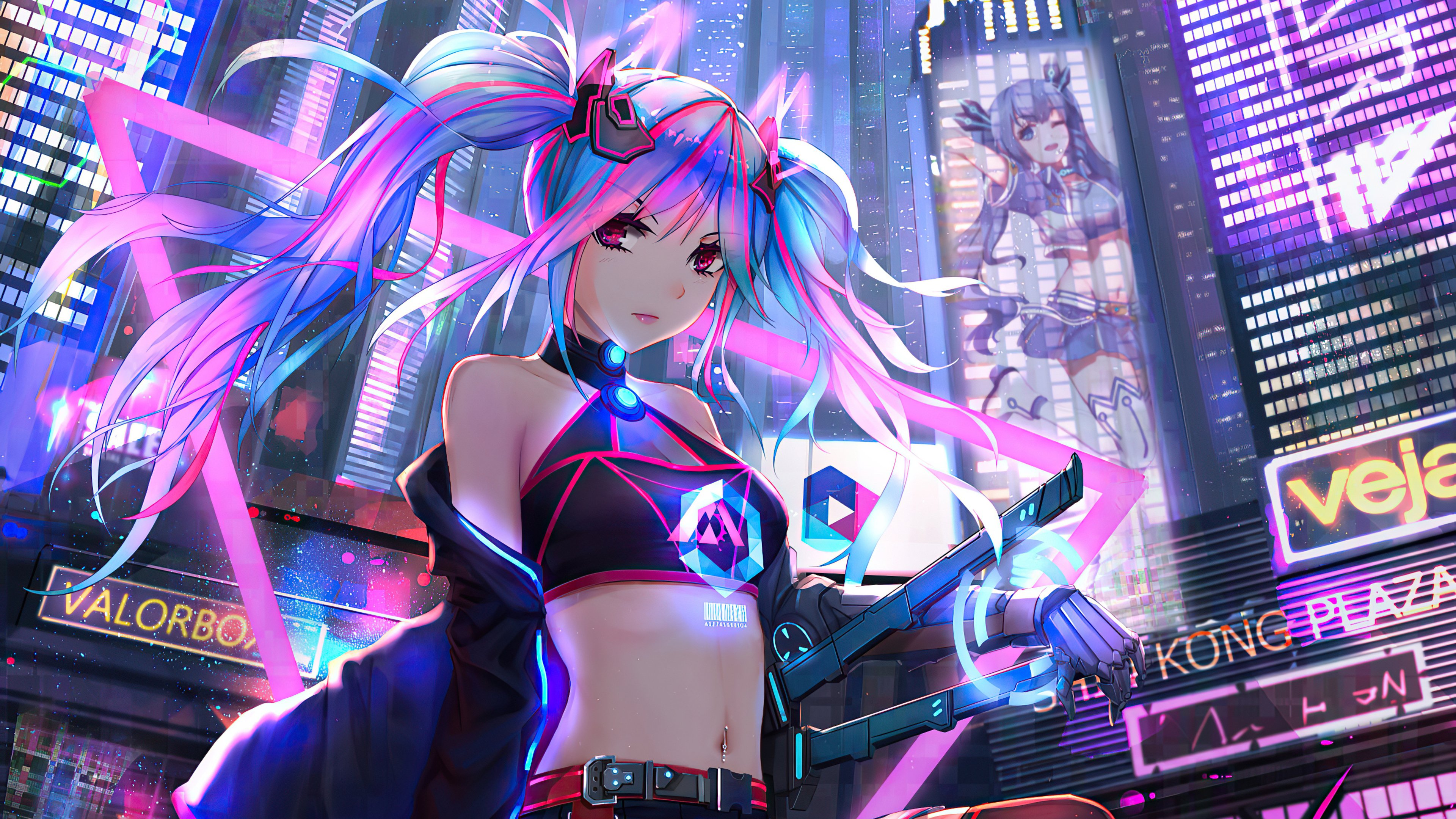 Anime Cyber Girl Neon City 4k HD 4k Wallpaper, Image, Background, Photo and Picture