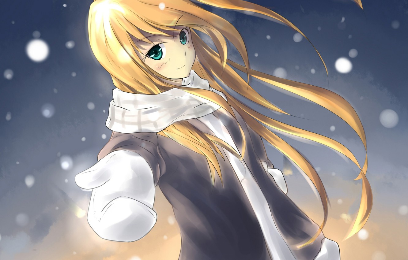 Photo Wallpaper Winter, Girl, Snow, Snowflakes, Anime
